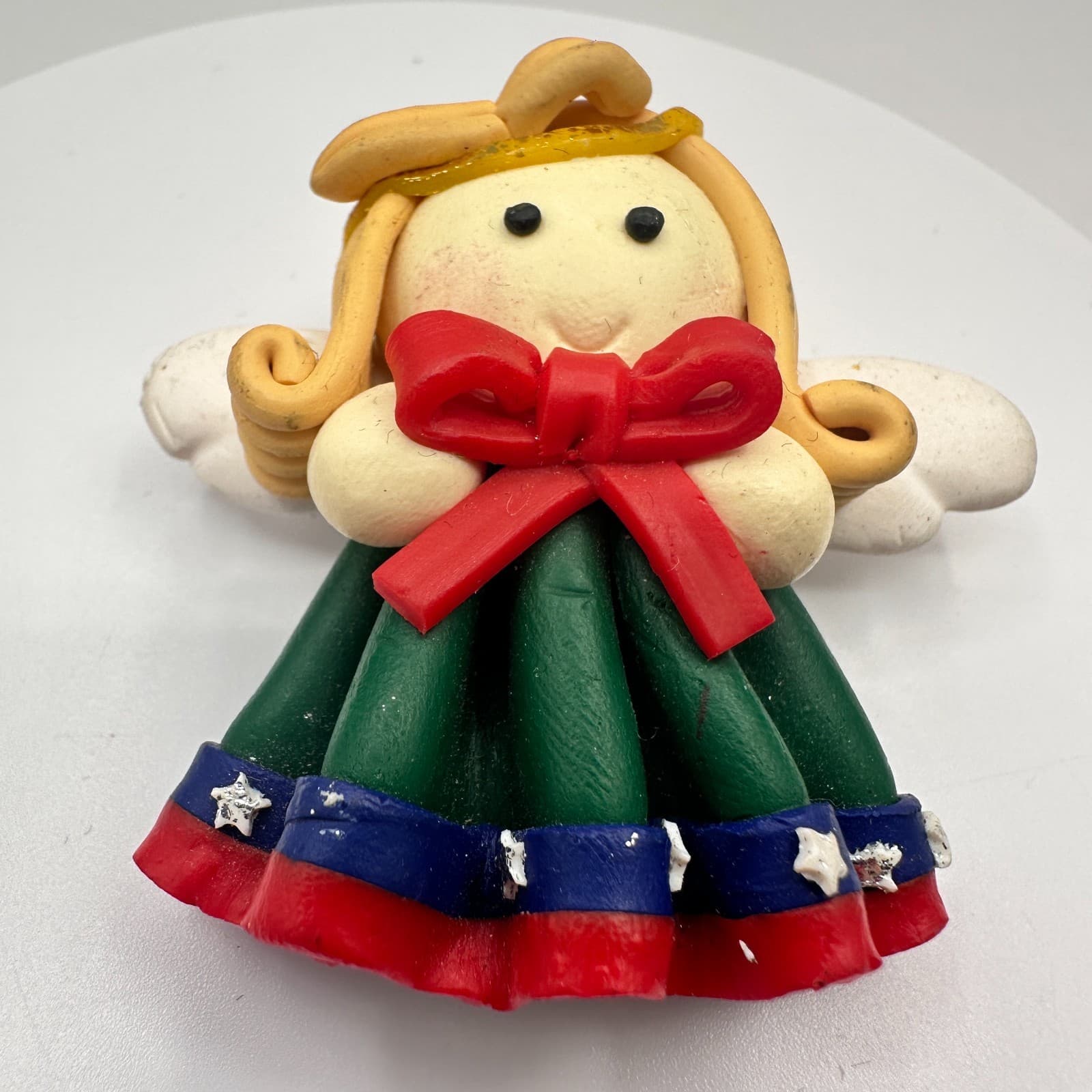 Vintage 90s Polymer Clay Angel Brooch Pin Handmade Christmas Holiday Jewelry - Thumbnail 3