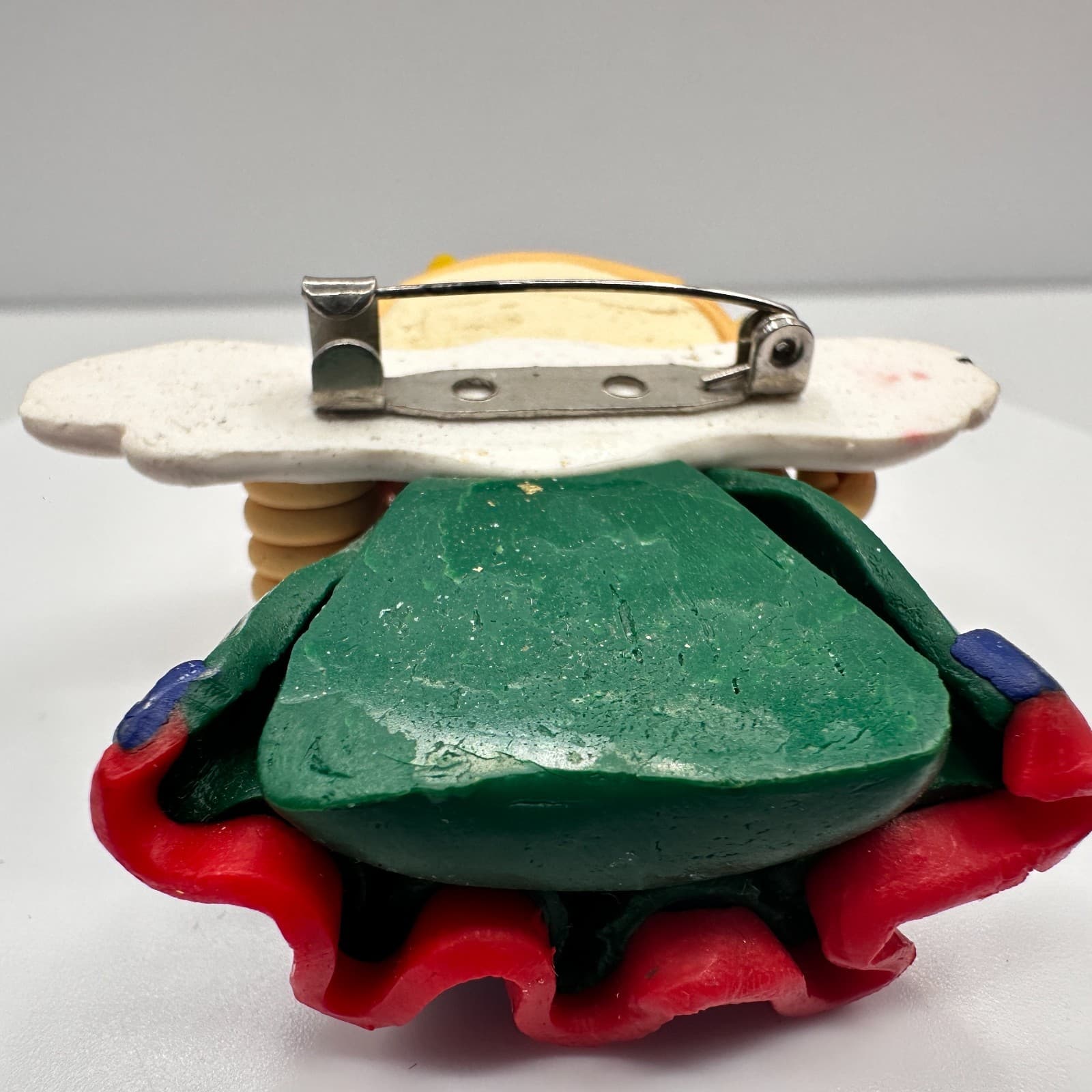 Vintage 90s Polymer Clay Angel Brooch Pin Handmade Christmas Holiday Jewelry - Thumbnail 5