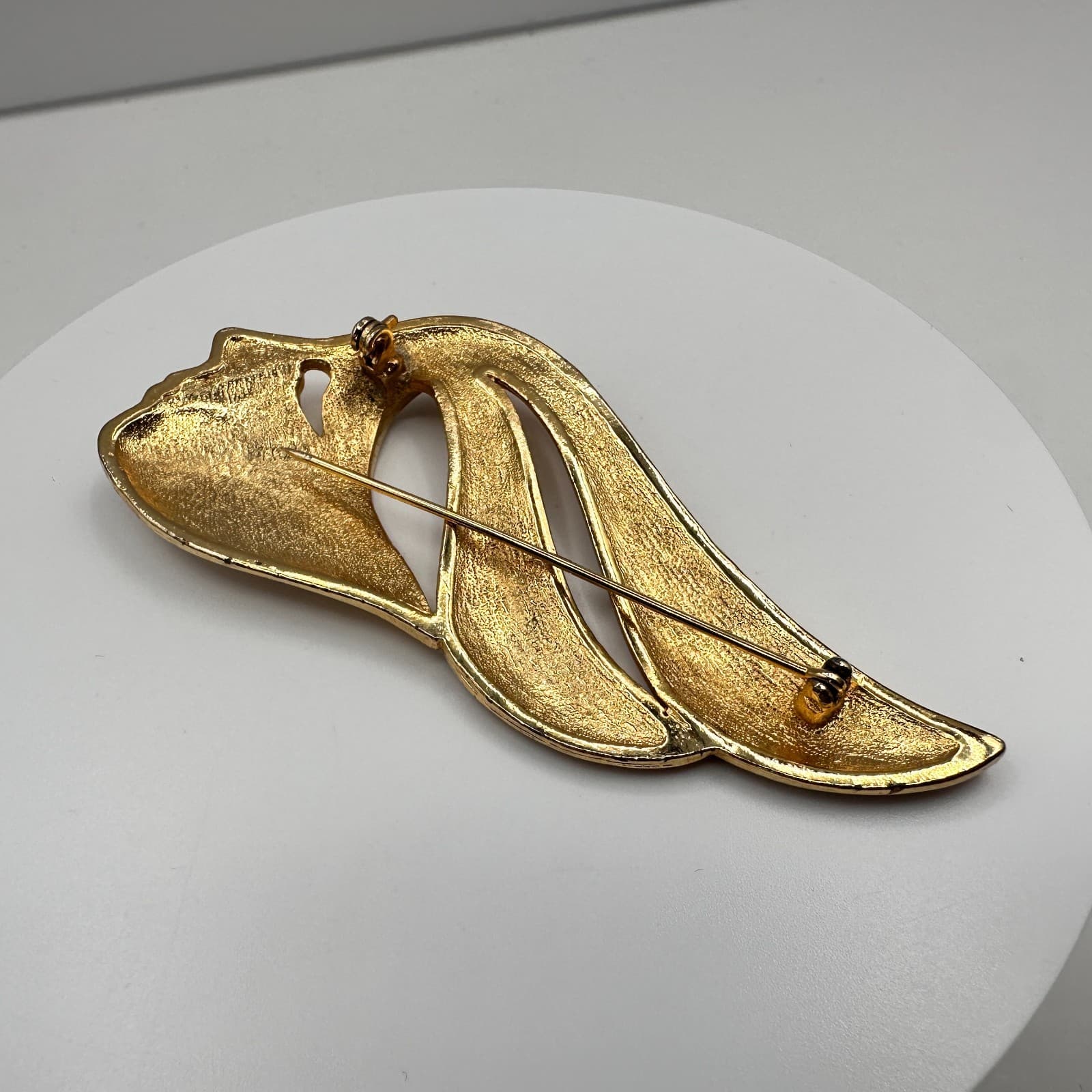 Vintage 80s Gold Tone Abstract Woman's Face Flowing Hair Brooch Pin Jewelry - Thumbnail 8