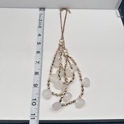Vintage Y2K Multi Stand Gold Tone Statement Necklace White Faux Moonstone Beaded - Thumbnail 8