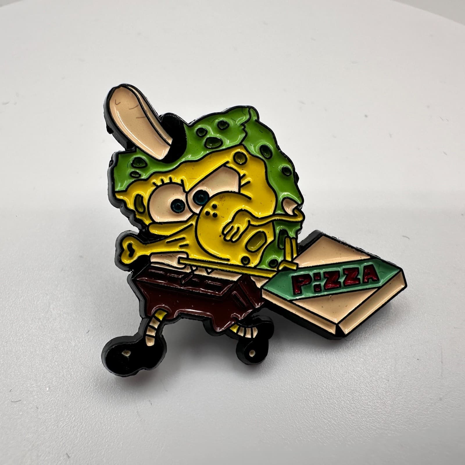 Vintage 90s Spongebob With The Krusty Krab Pizza Enamel Lapel Pin Jewelry - Thumbnail 2