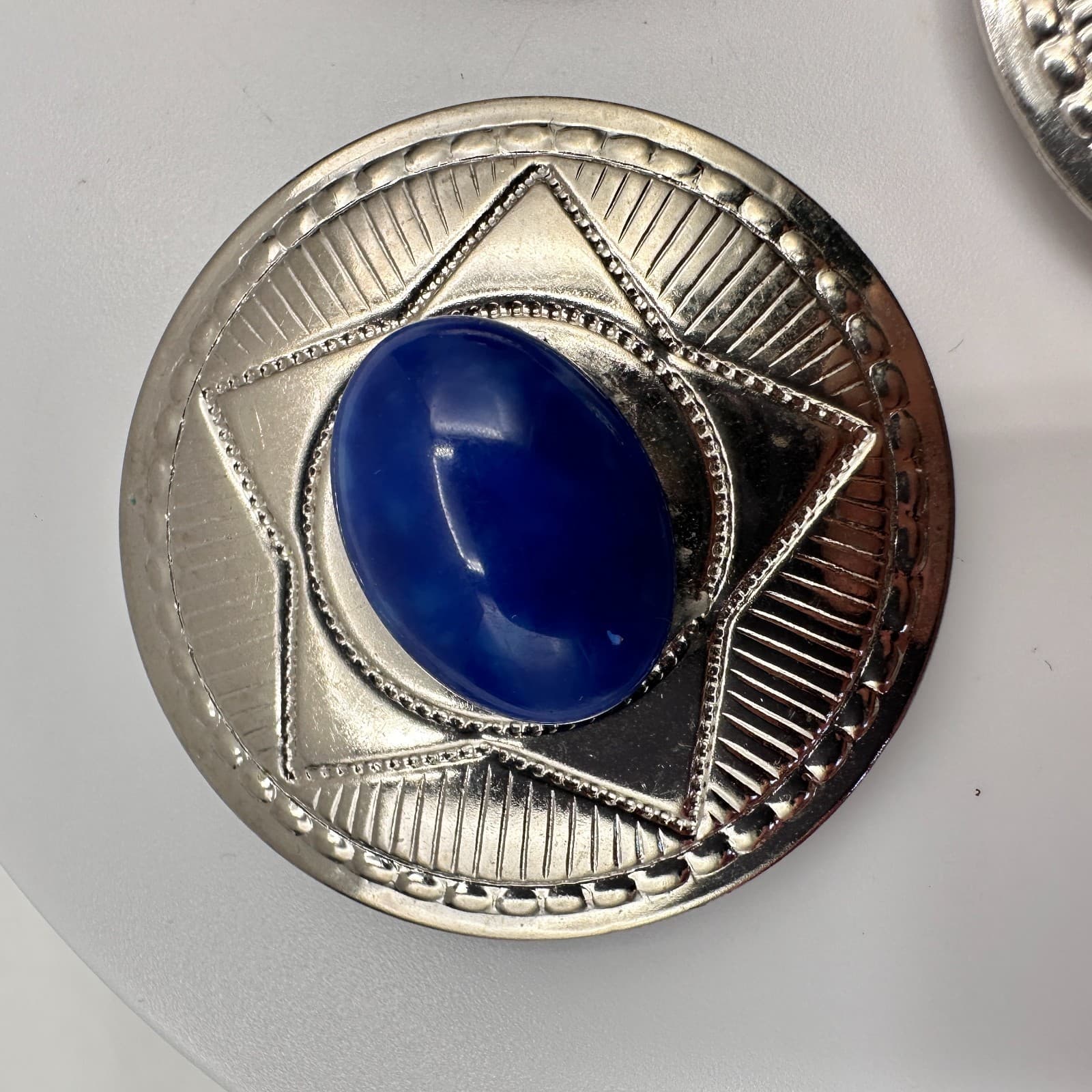 Vintage 90s Western Buttons Covers Set Silver Tone Faux Turquoise Lapis Malachit - Thumbnail 4