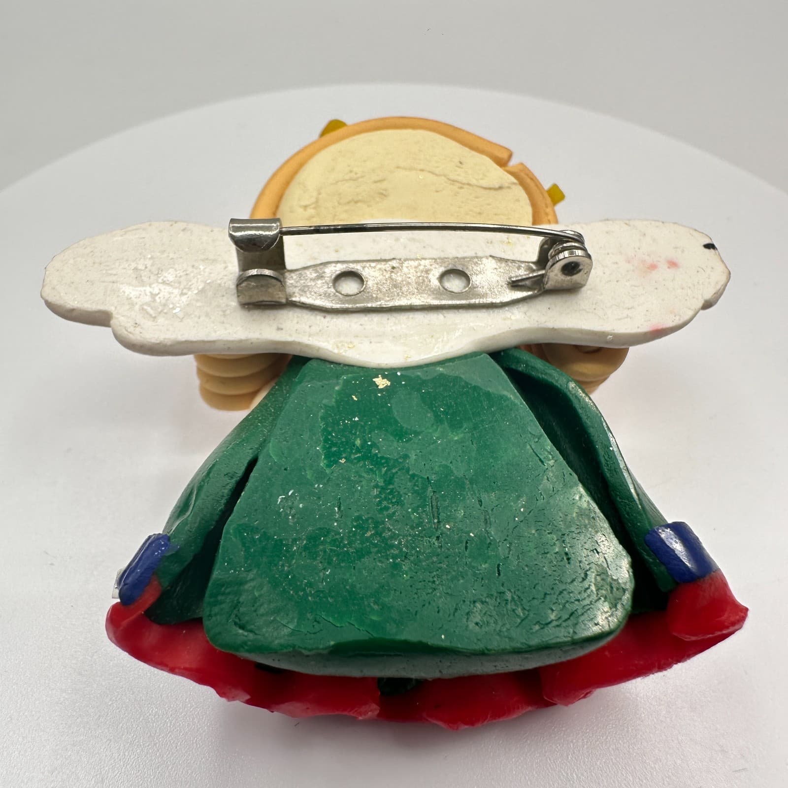 Vintage 90s Polymer Clay Angel Brooch Pin Handmade Christmas Holiday Jewelry - Thumbnail 4