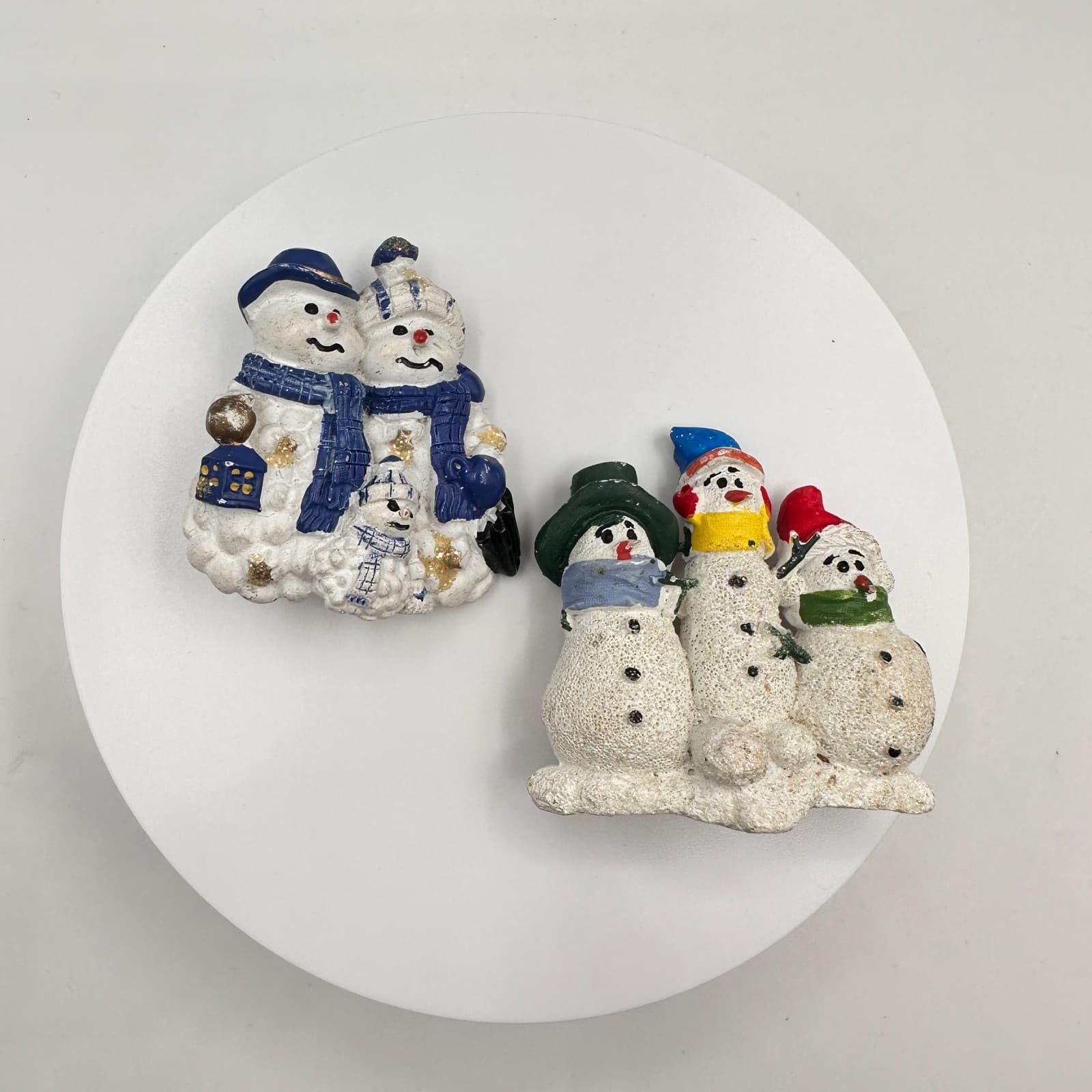 Vintage 90s Snowman Family Brooch Pins Set Resin Christmas Holiday Jewelry - Image 1