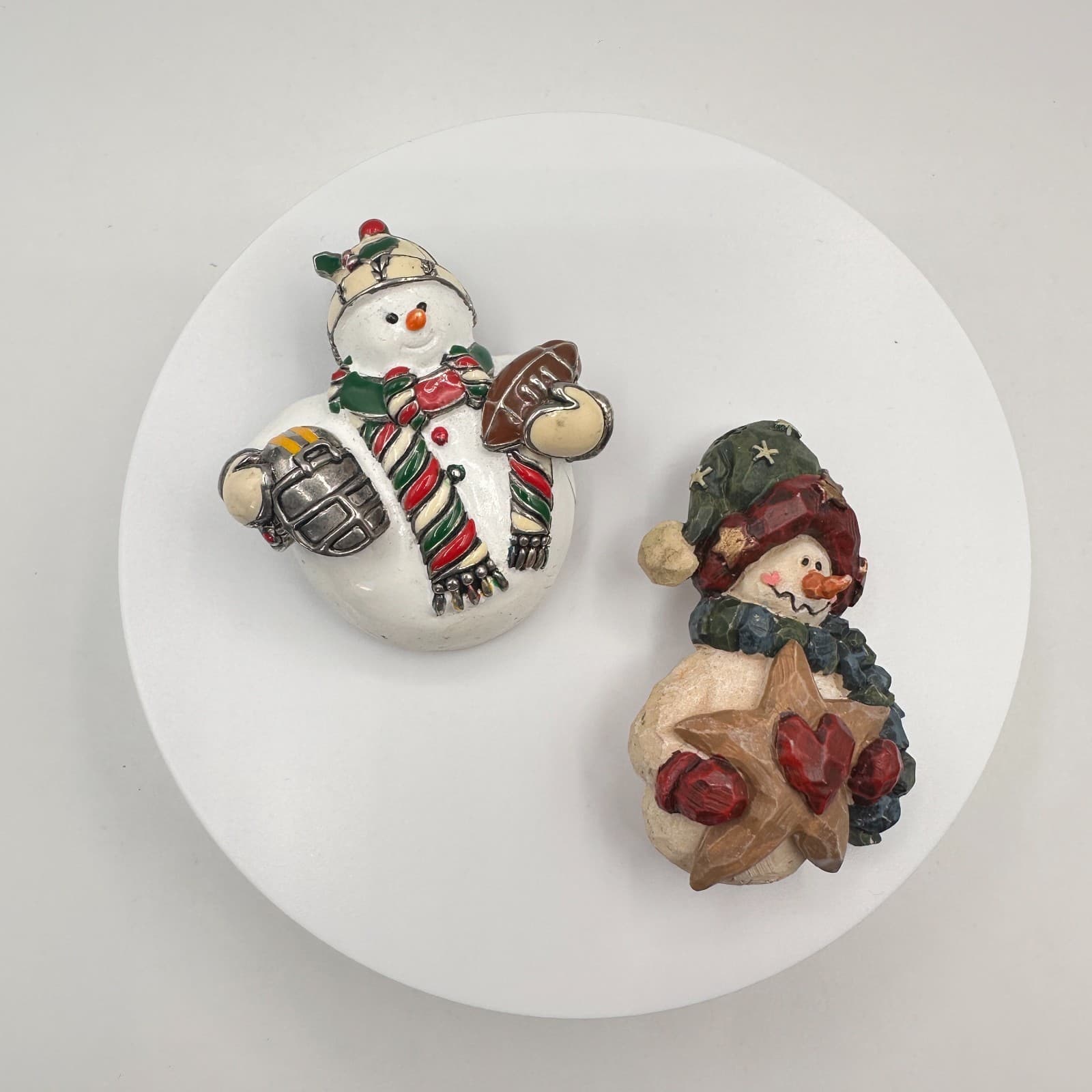 Vintage 90s Snowman Brooch Pin Set Football Helmet Star Heart Christmas Holiday - Image 1