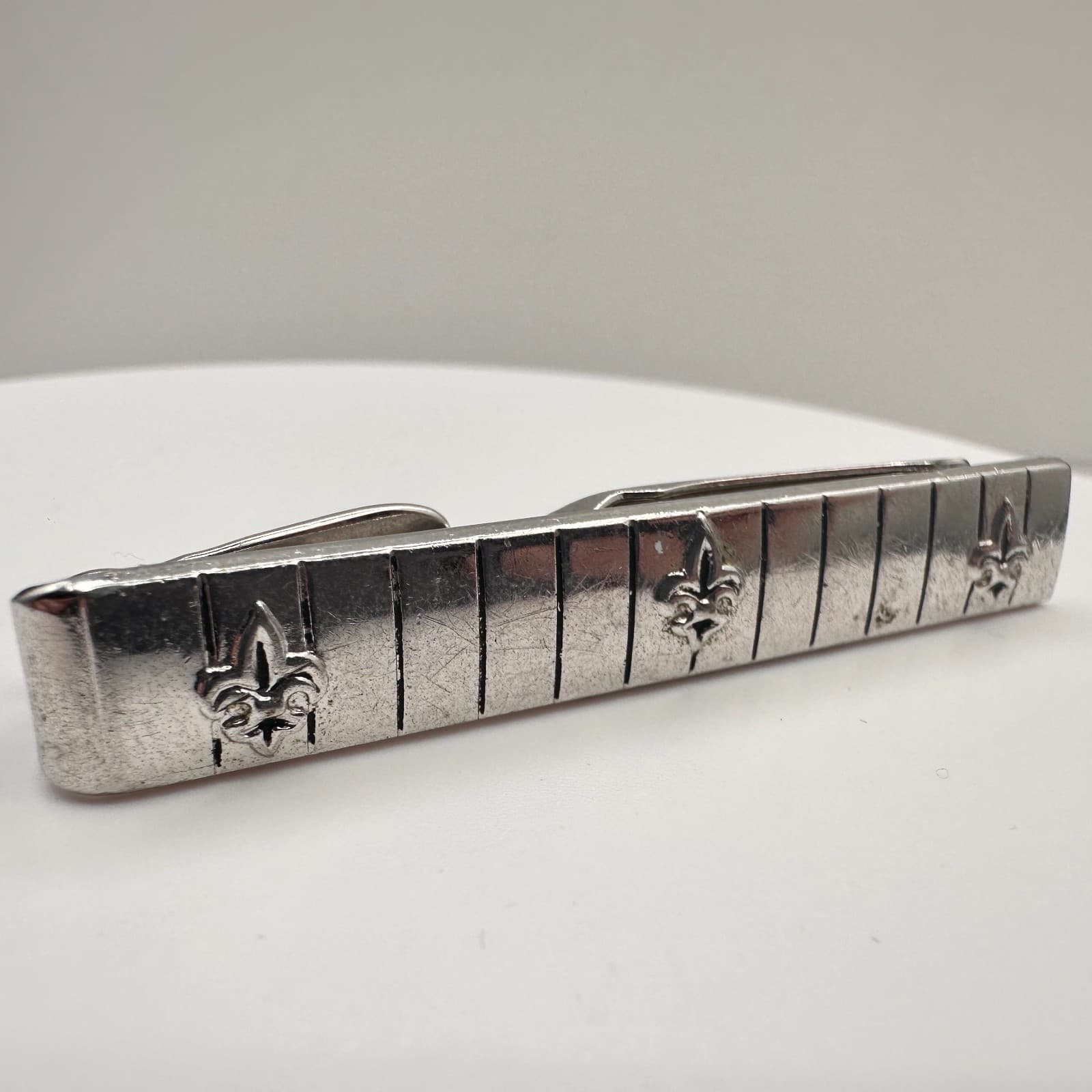 Vintage 90s Swank Silver Tone Fleur De Lis Cufflinks & Tie Clip Set Jewelry - Thumbnail 7