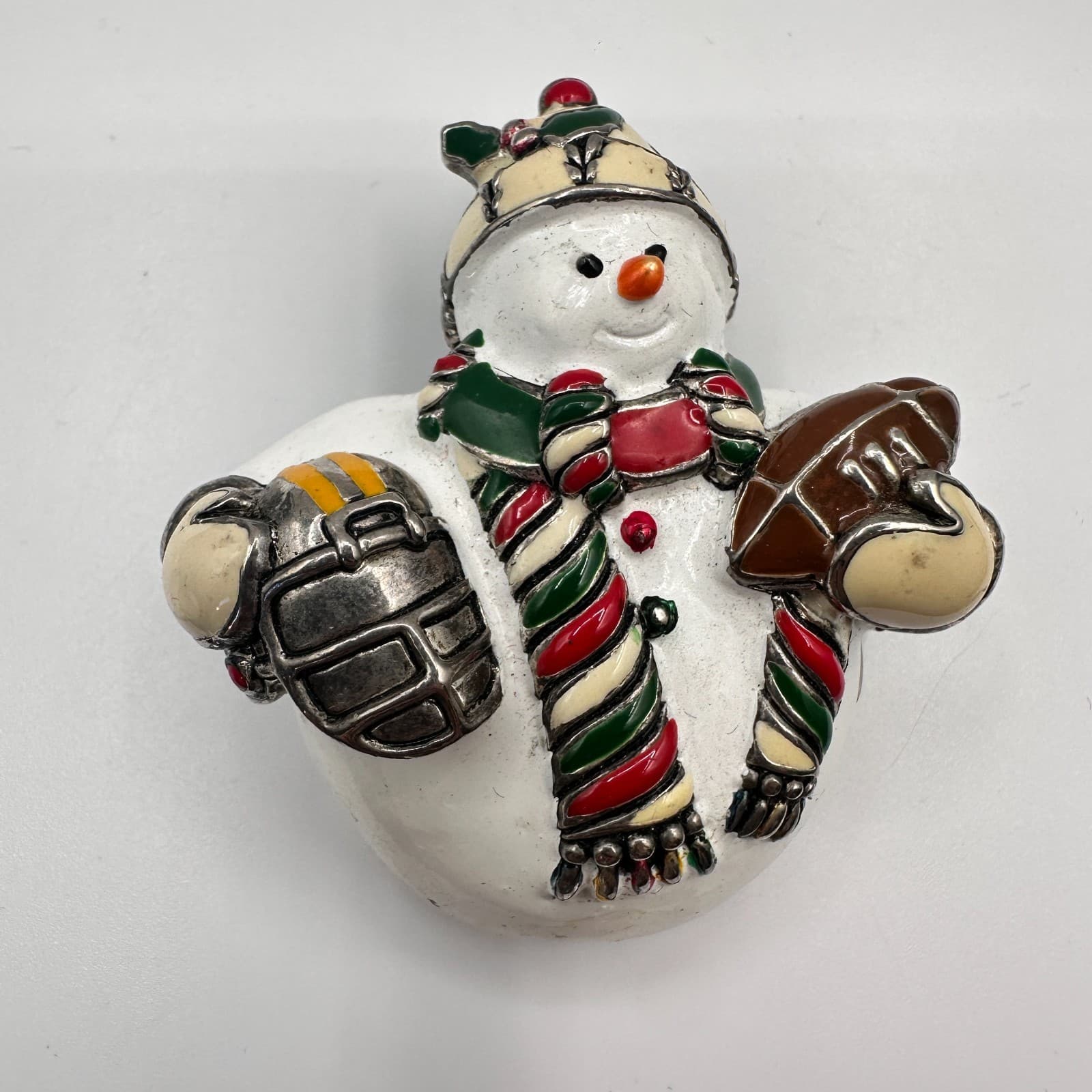 Vintage 90s Snowman Brooch Pin Set Football Helmet Star Heart Christmas Holiday - Thumbnail 3