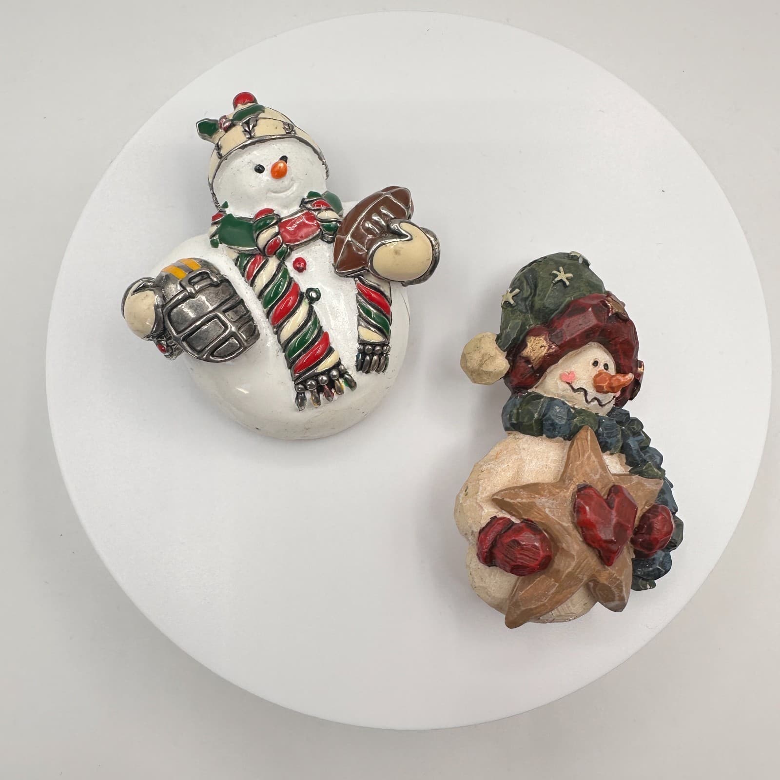 Vintage 90s Snowman Brooch Pin Set Football Helmet Star Heart Christmas Holiday - Thumbnail 2