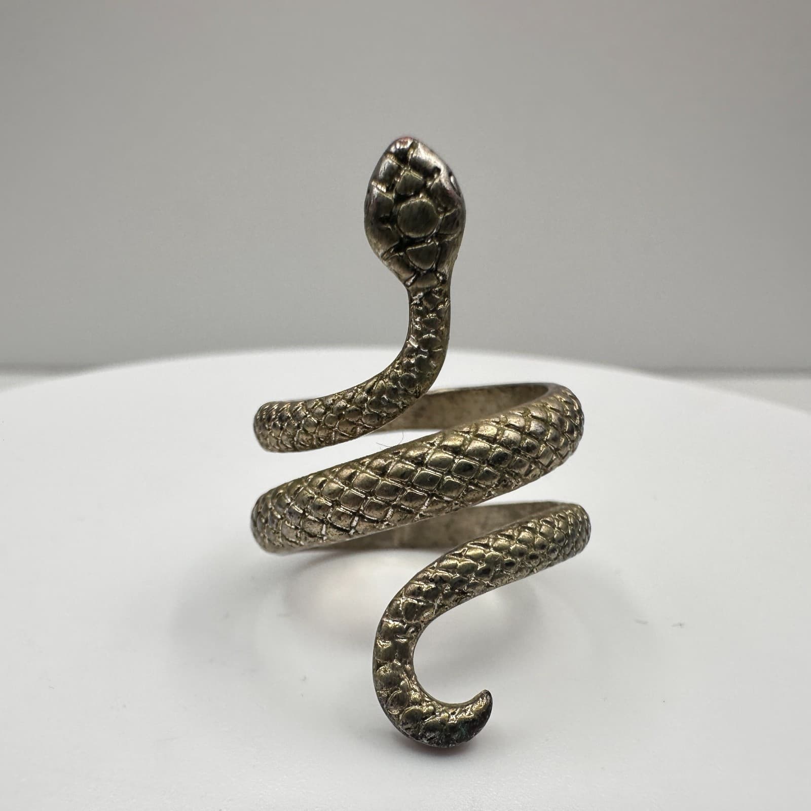 Vintage 80s Snake Wrap Ring Silver Tone Textured Scale Women's Classic Jewelry - Image 1