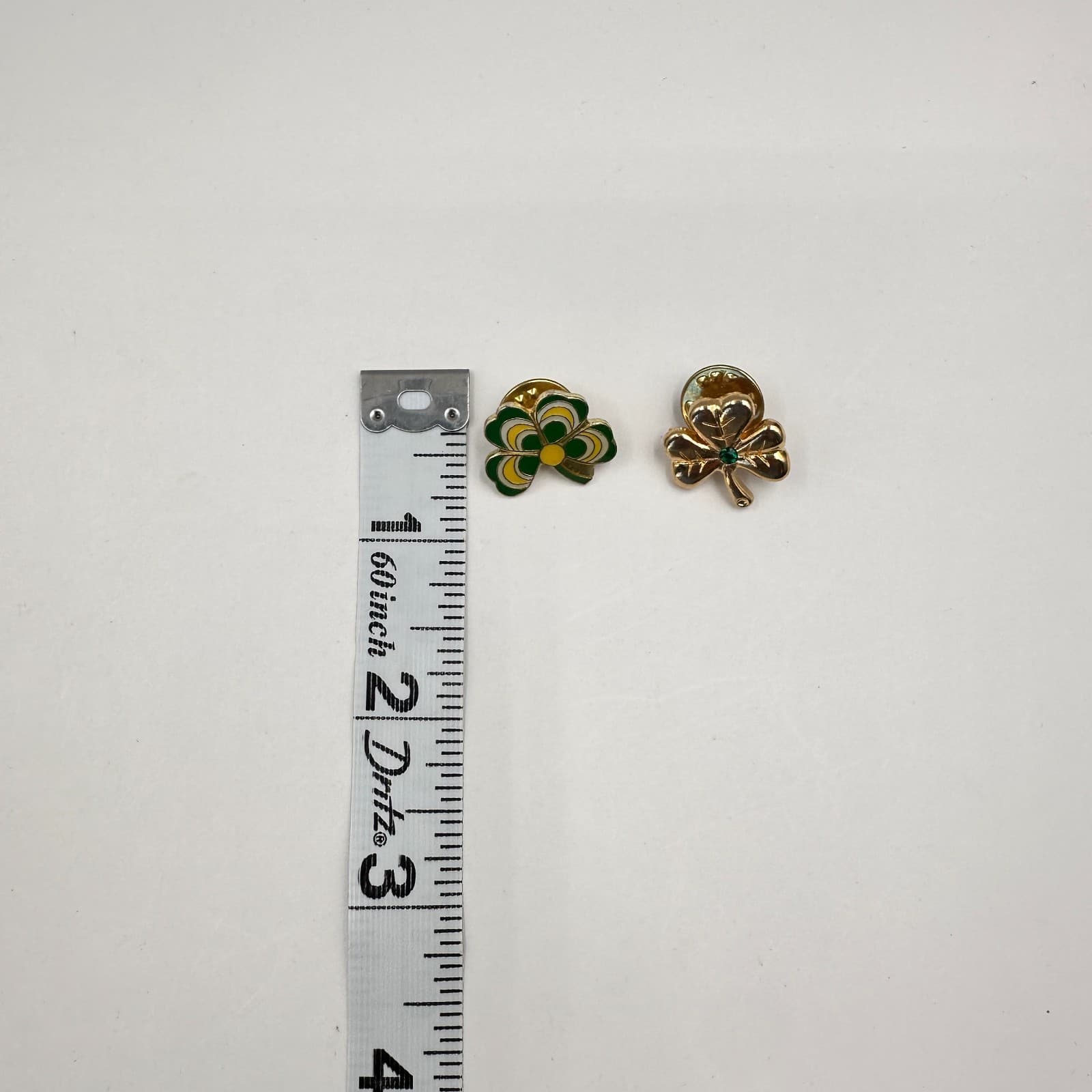 Vintage 90s Shamrock Lapel Pins Set Green Enamel Gold Tone Floral Rhinestone - Thumbnail 7