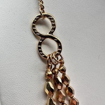 Vintage Y2K Multi Stand Gold Tone Statement Necklace White Faux Moonstone Beaded - Thumbnail 5