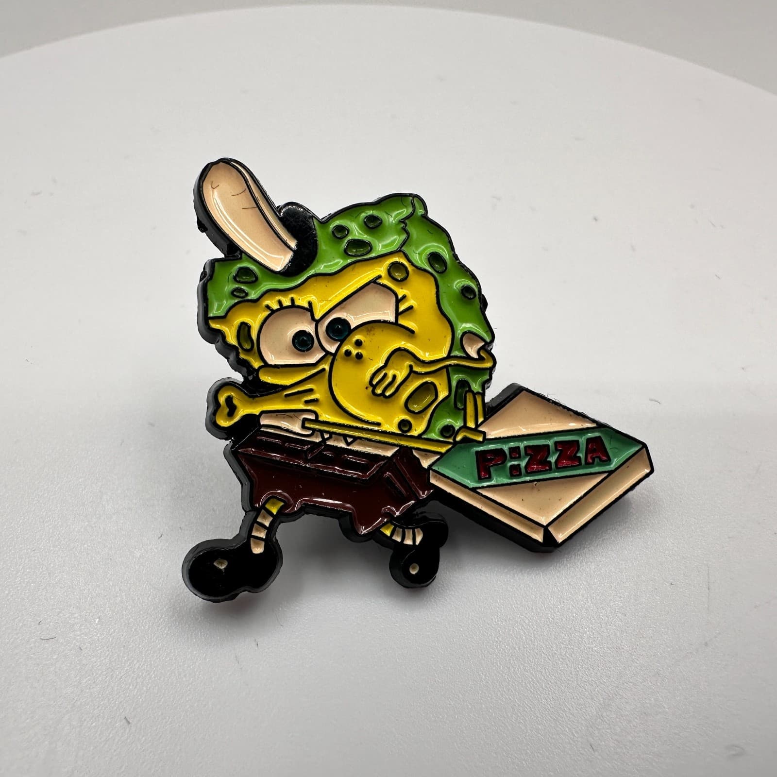 Vintage 90s Spongebob With The Krusty Krab Pizza Enamel Lapel Pin Jewelry - Image 1