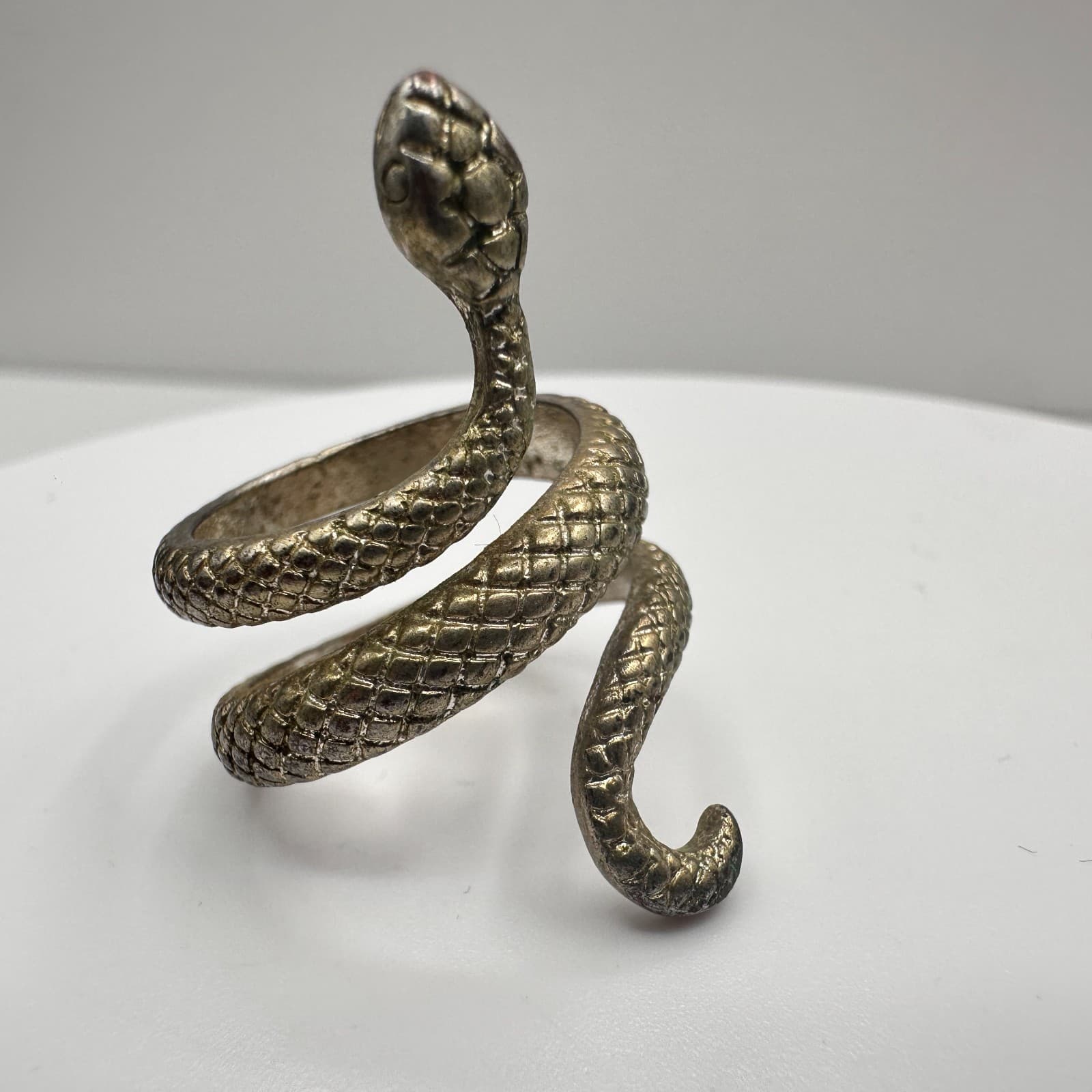 Vintage 80s Snake Wrap Ring Silver Tone Textured Scale Women's Classic Jewelry - Thumbnail 3