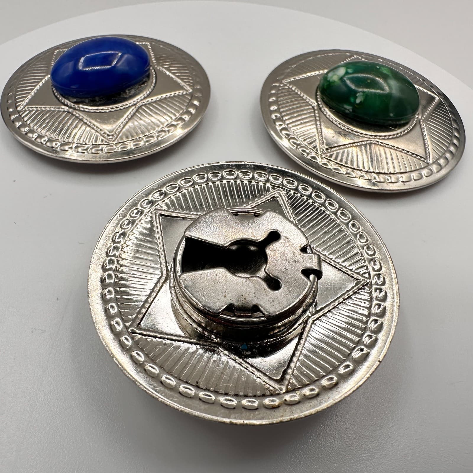 Vintage 90s Western Buttons Covers Set Silver Tone Faux Turquoise Lapis Malachit - Thumbnail 3