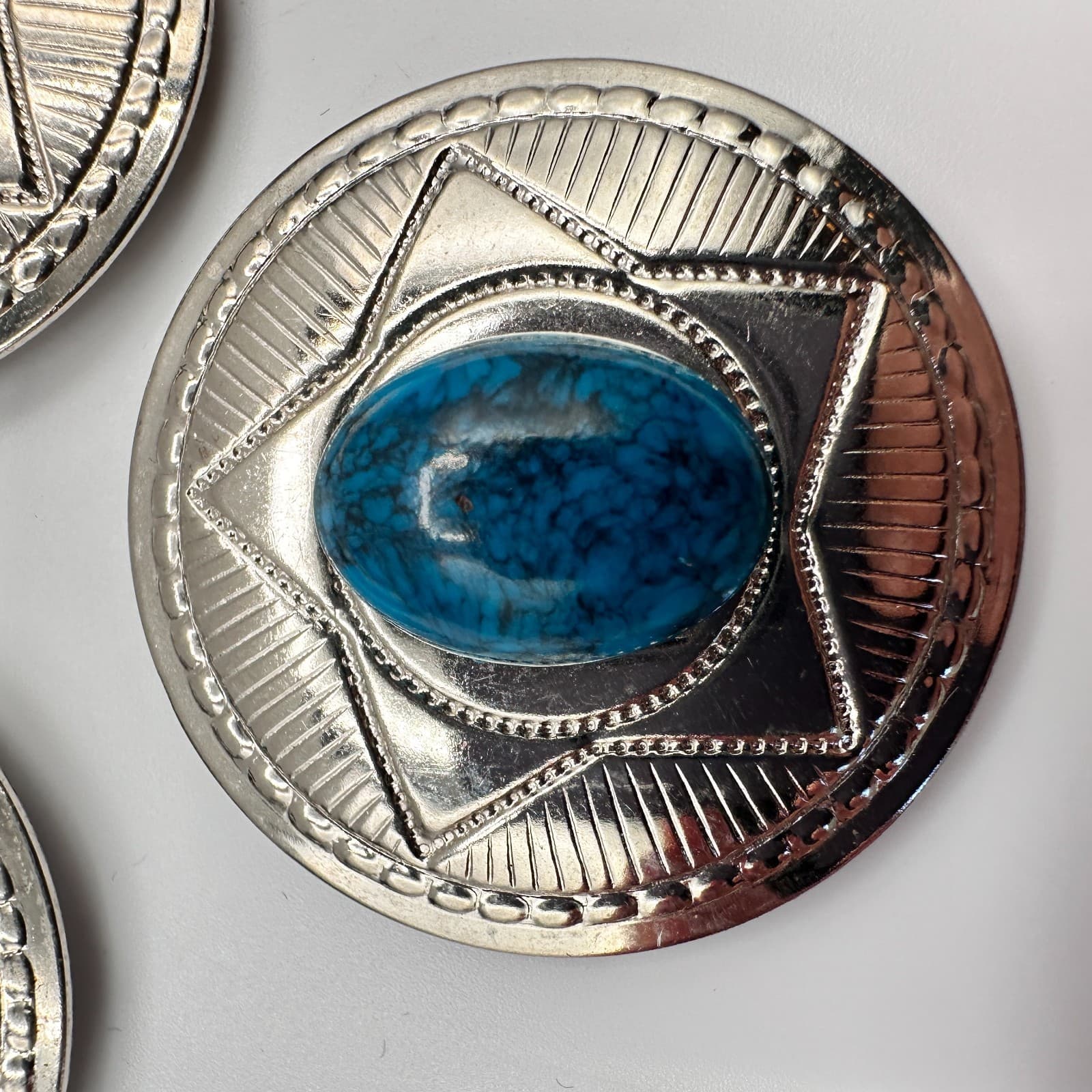 Vintage 90s Western Buttons Covers Set Silver Tone Faux Turquoise Lapis Malachit - Thumbnail 5