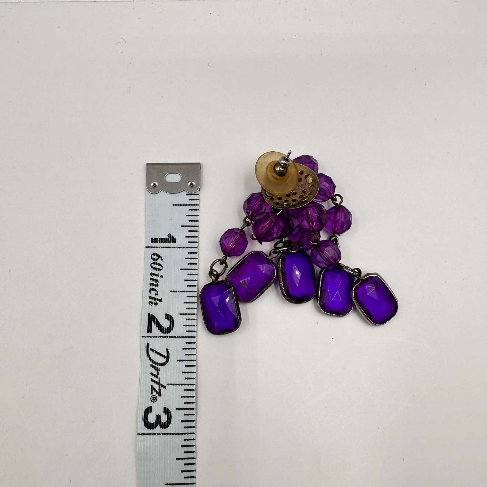 Vintage Y2K Purple Crystal Stone Dangle Earrings Set Beaded Boho Women's Jewelry - Thumbnail 7