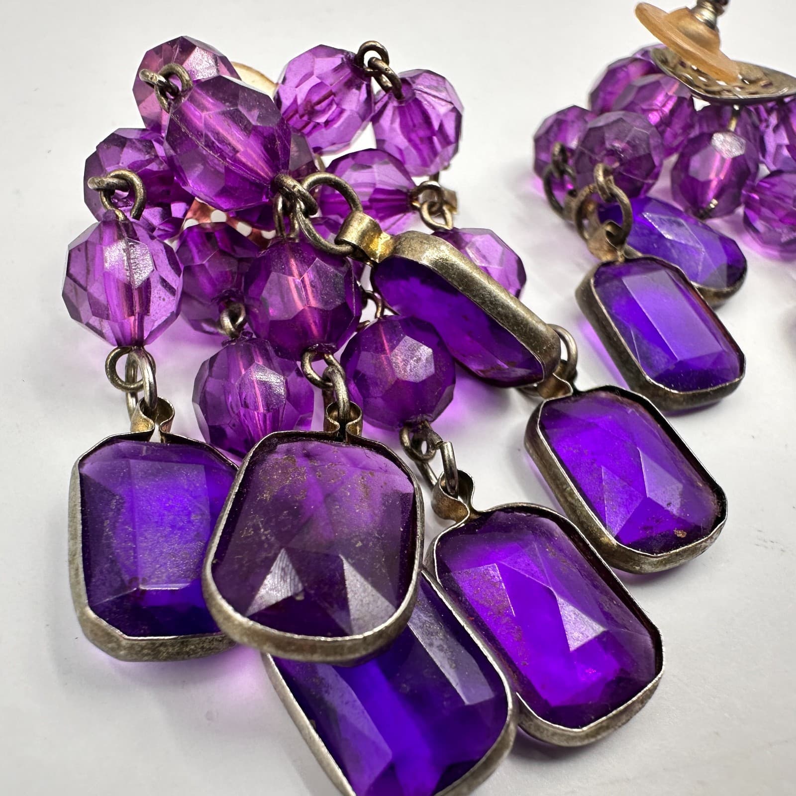 Vintage Y2K Purple Crystal Stone Dangle Earrings Set Beaded Boho Women's Jewelry - Thumbnail 5