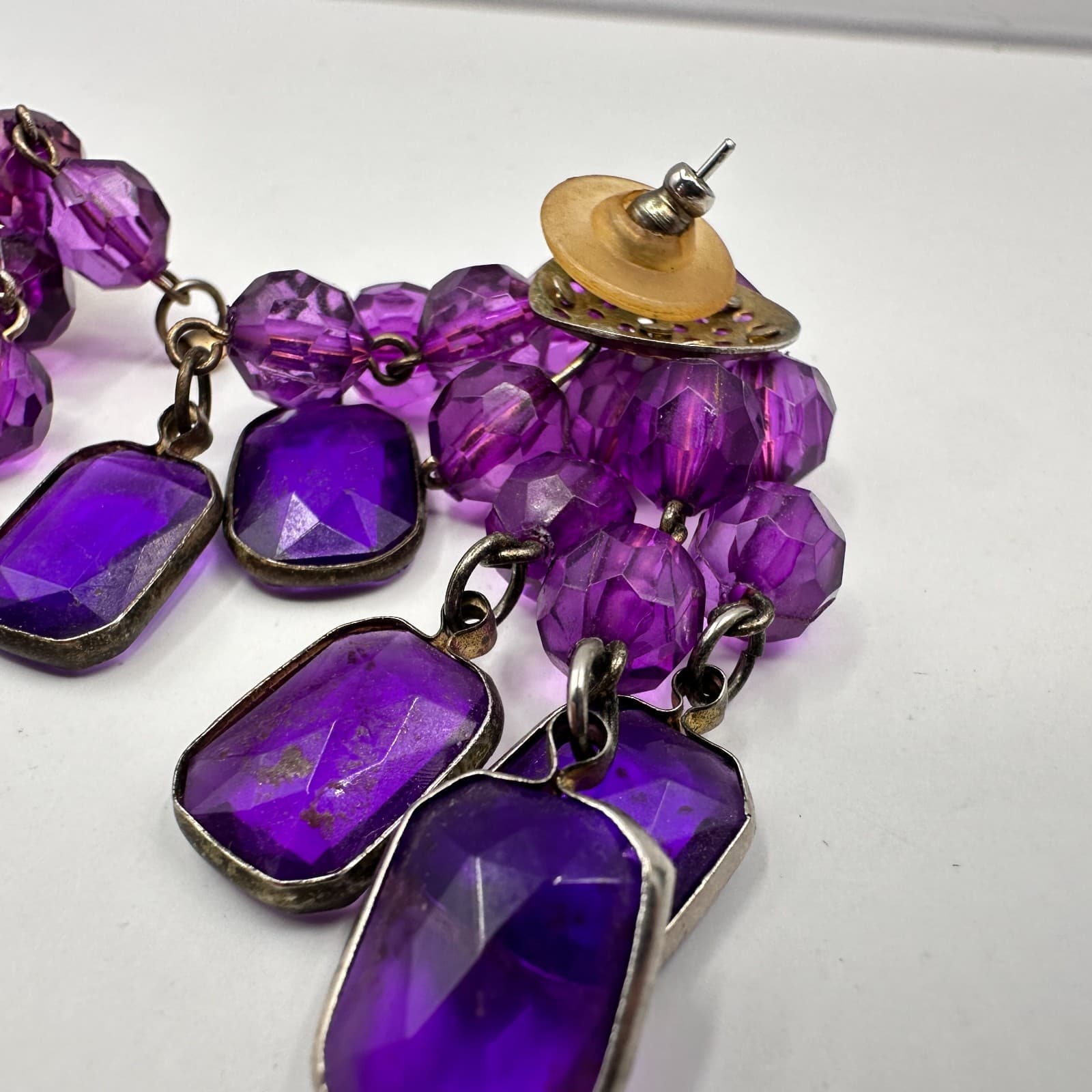 Vintage Y2K Purple Crystal Stone Dangle Earrings Set Beaded Boho Women's Jewelry - Thumbnail 6