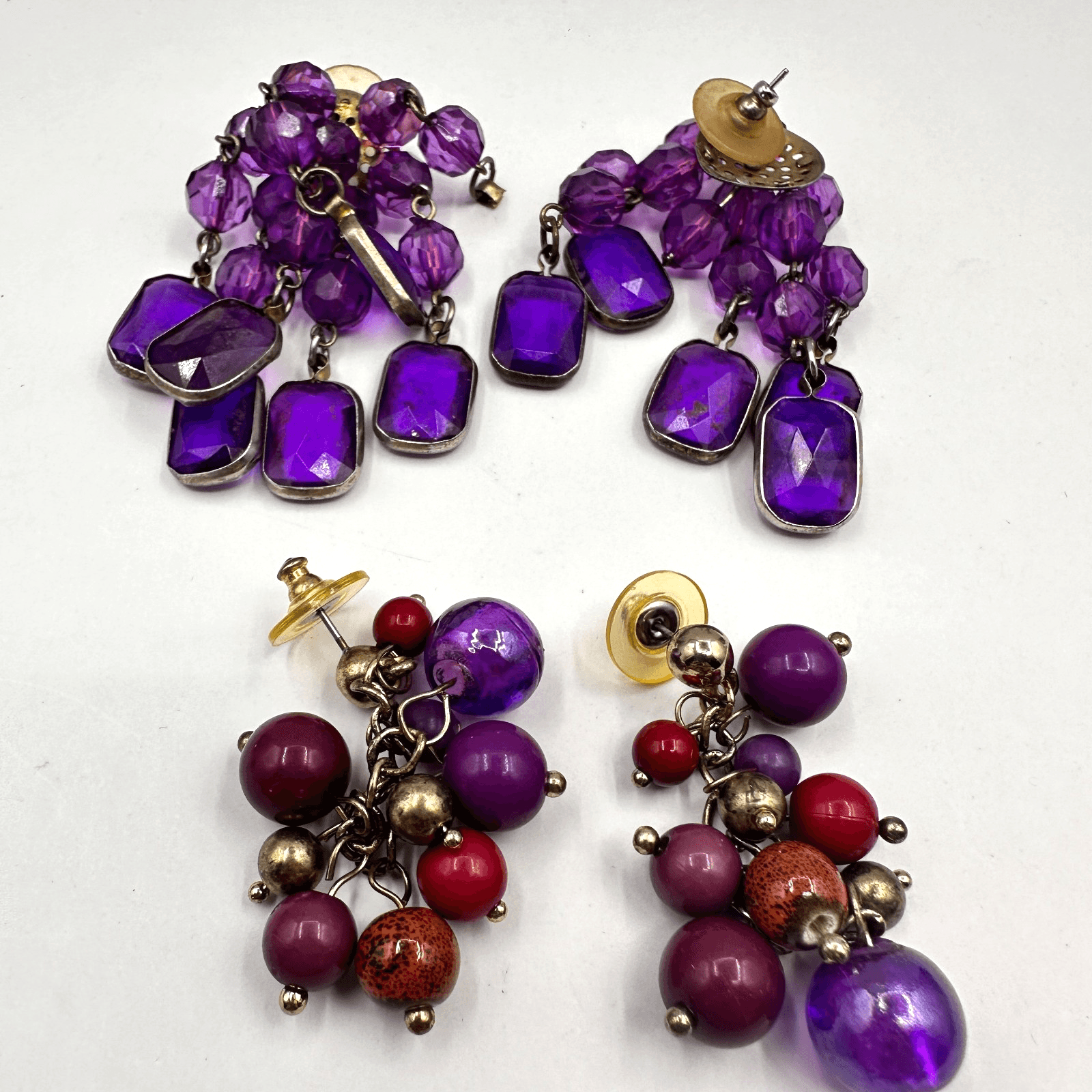 Vintage Y2K Purple Crystal Stone Dangle Earrings Set Beaded Boho Women's Jewelry - Image 1