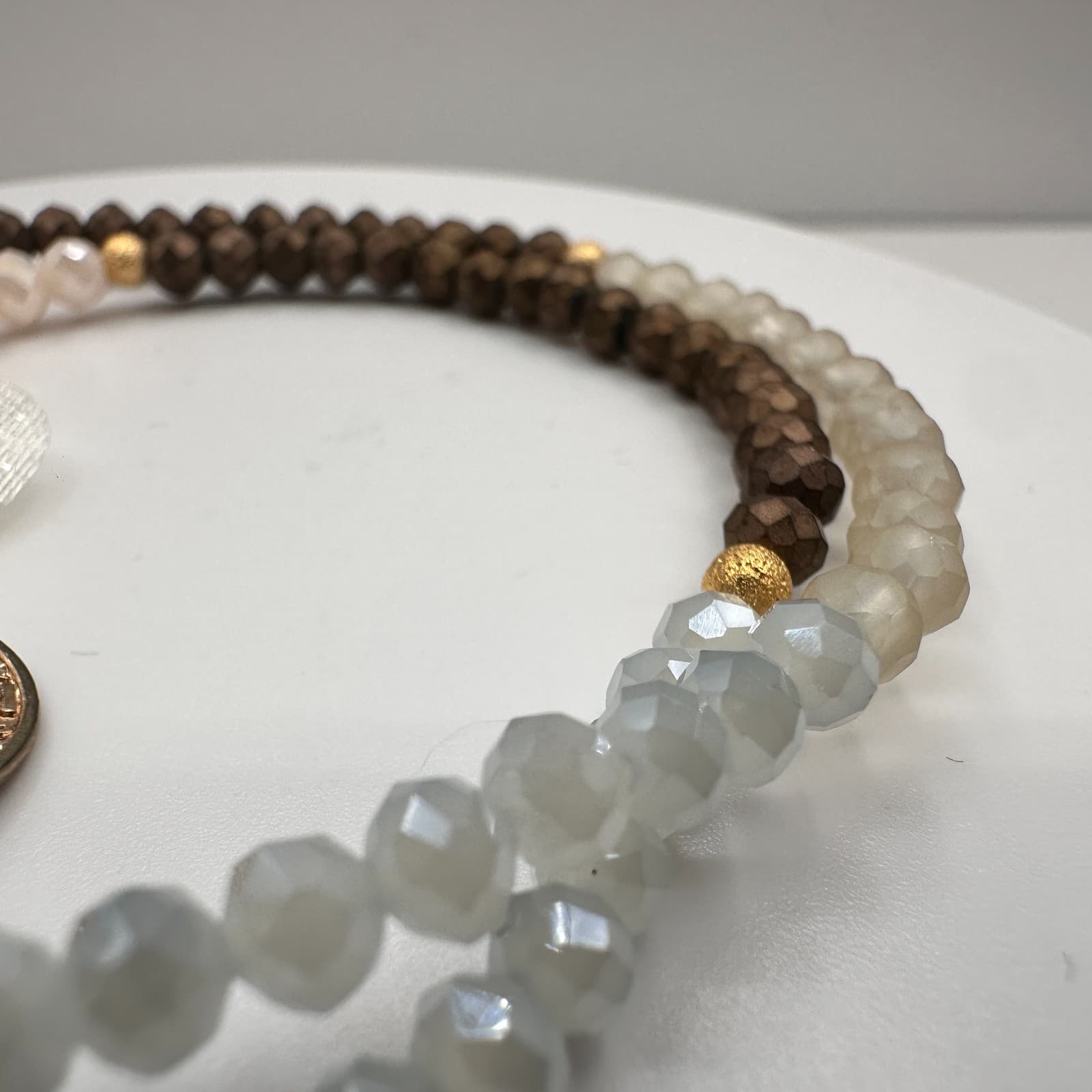 Vintage 90s Religious Medal Beaded Stretch Bracelet Boho Tassel Neutral Tones - Thumbnail 8