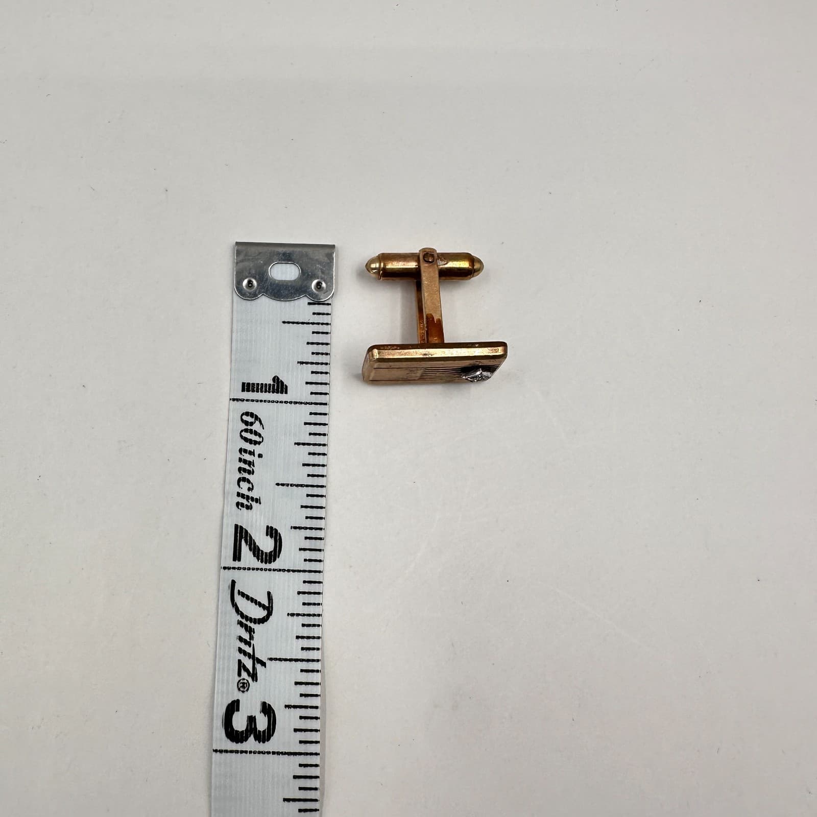 Vintage 80s 90s Gold Tone Rectangular Cufflinks Etched Stripe Clear Rhinestone - Thumbnail 6