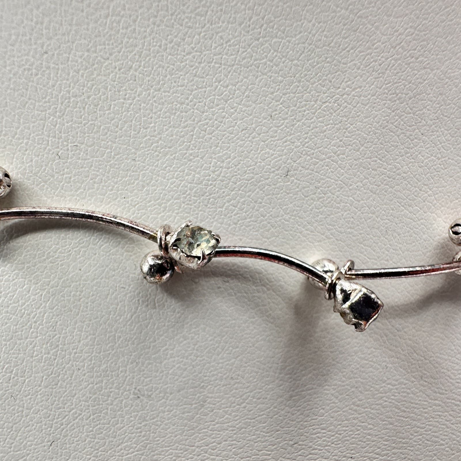 Vintage 90s Silver Tone Glass Choker Necklace & Dangle Earrings Jewelry Set - Thumbnail 4