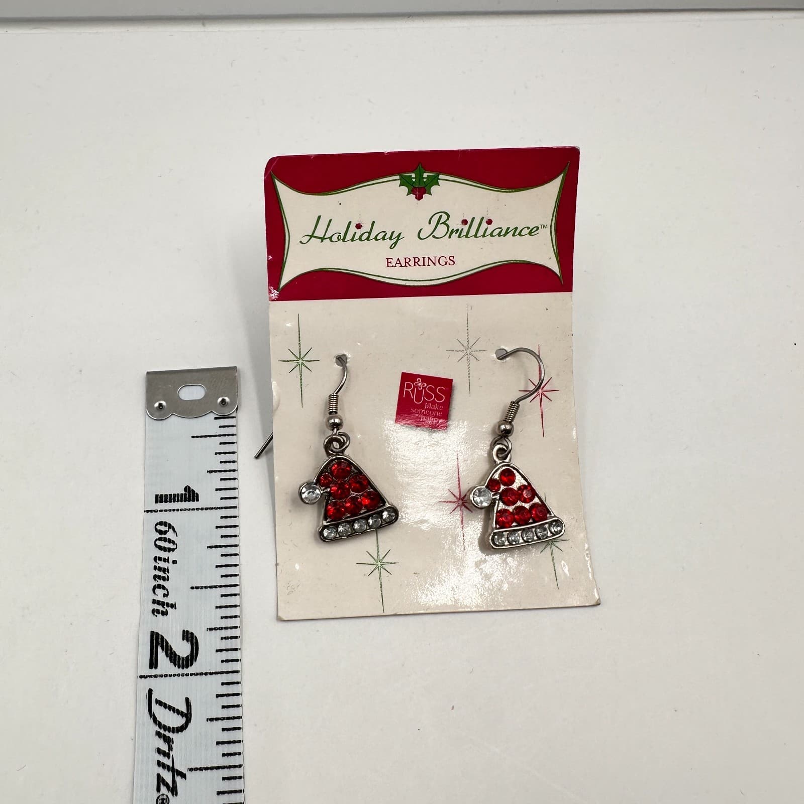 Vintage 90s Russ Holiday Brilliance Red Glass Santa Hat Dangle Earrings Jewelry - Thumbnail 6