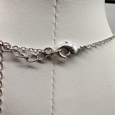 Vintage 90s Iridescent Rainbow Heart Pendant Necklace Silver Tone Boho Jewelry - Thumbnail 5