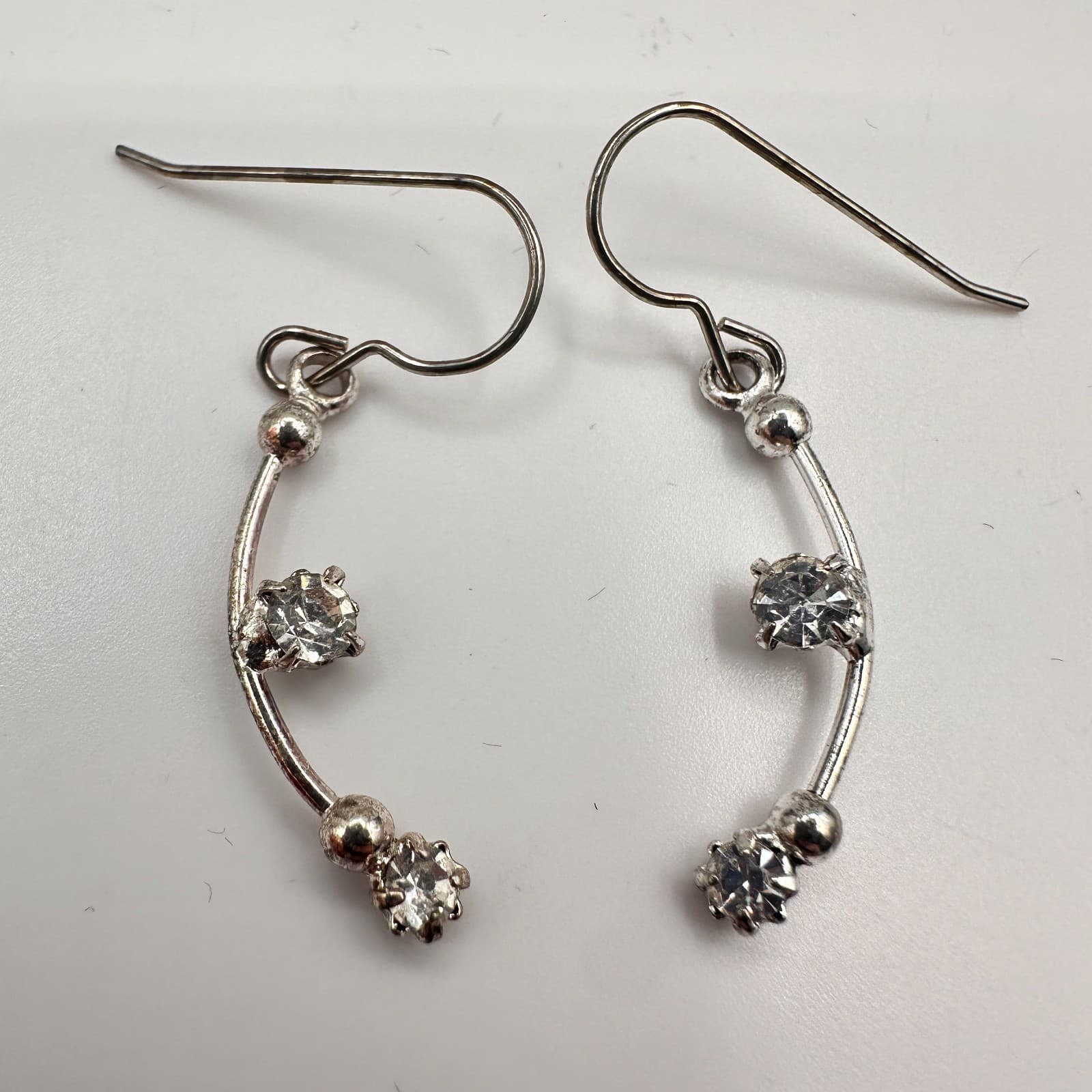 Vintage 90s Silver Tone Glass Choker Necklace & Dangle Earrings Jewelry Set - Thumbnail 9