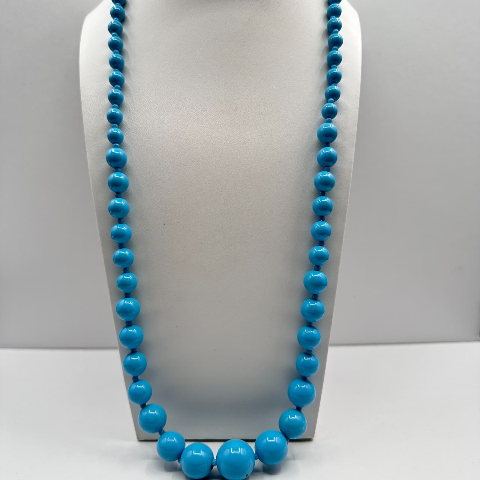Vintage 90s Blue Graduated Bead Necklace Boho Turquoise Style Round Costume - Thumbnail 7