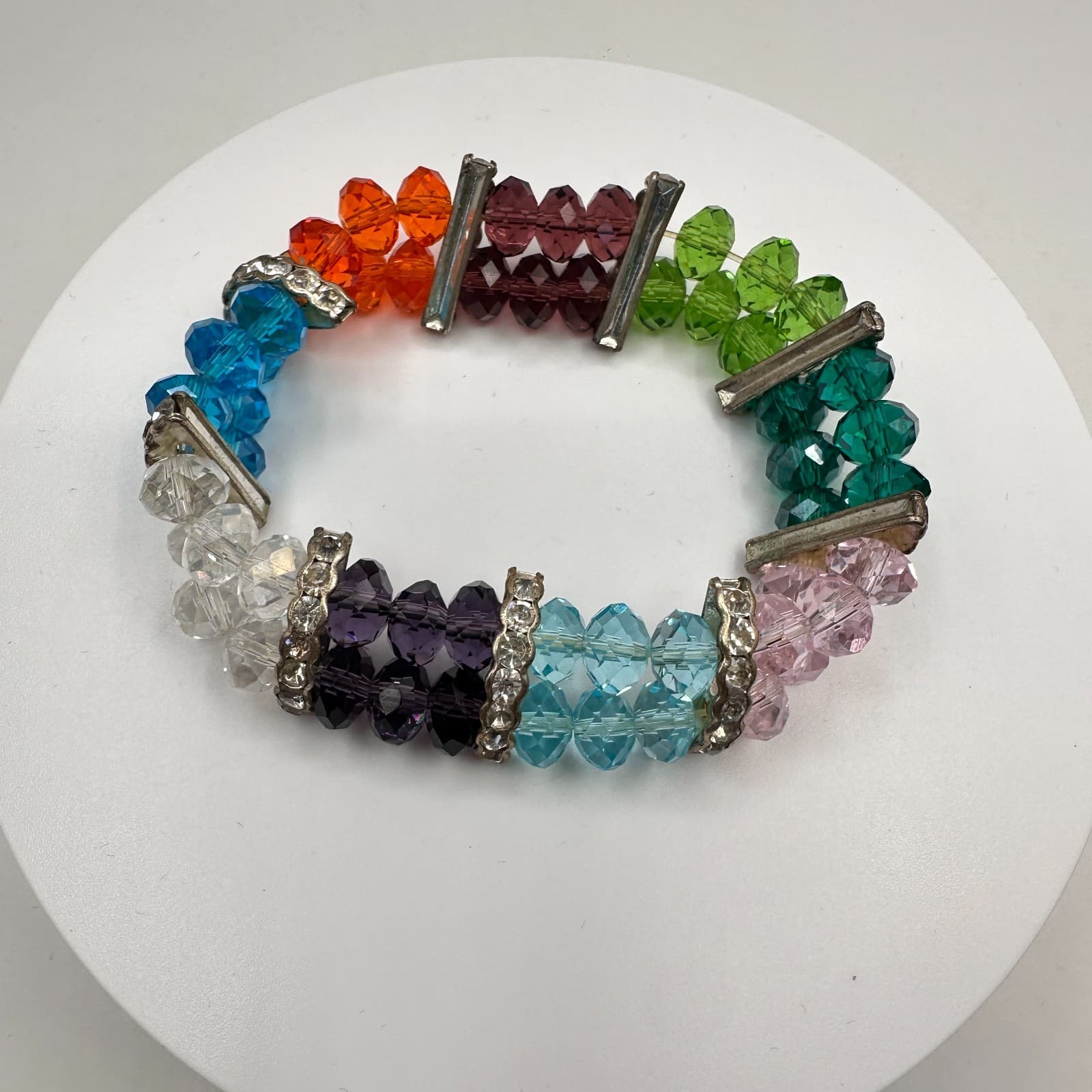 Vintage Y2K Crystal Beaded Stretch Bracelet Rhinestone Women's Classic Jewelry - Thumbnail 2