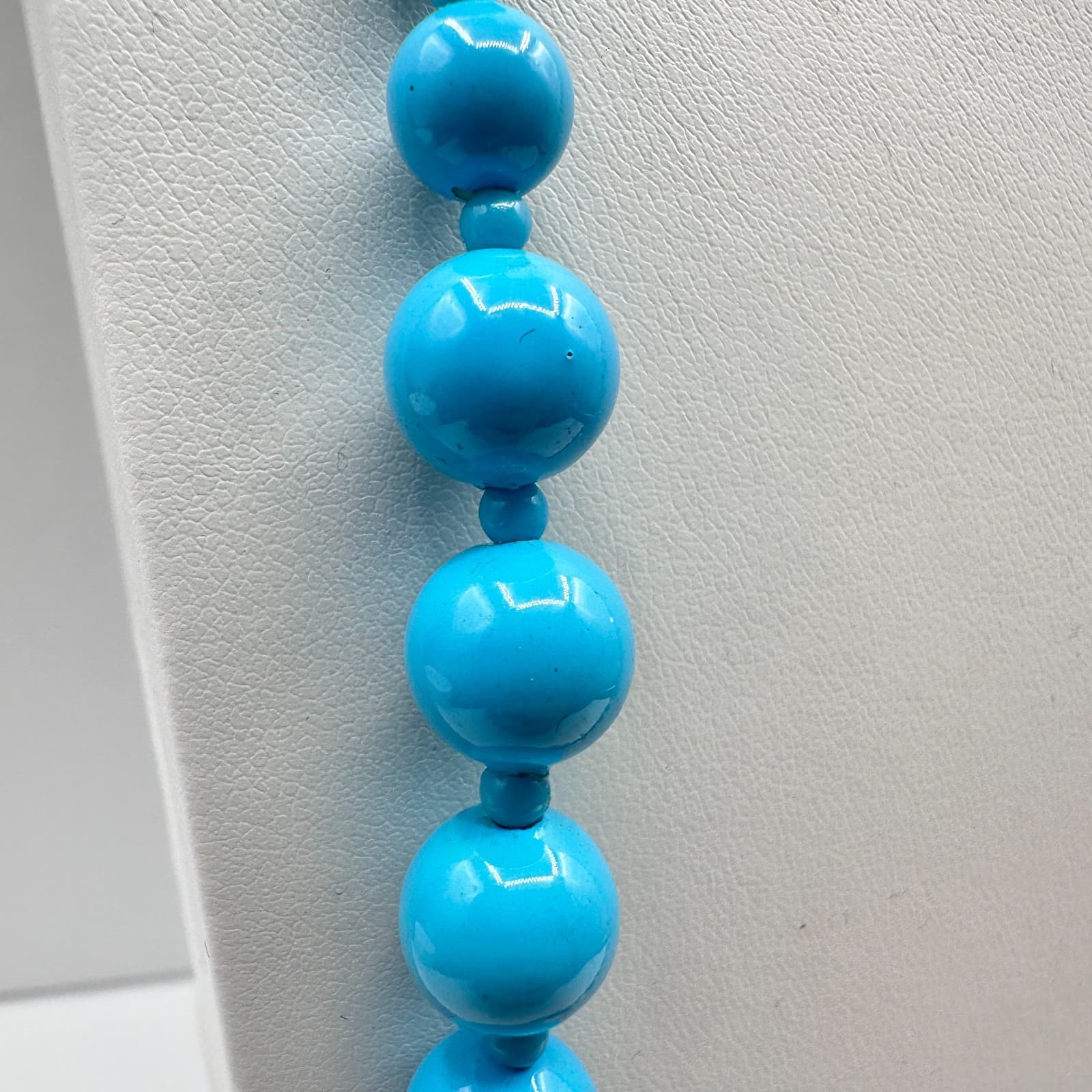 Vintage 90s Blue Graduated Bead Necklace Boho Turquoise Style Round Costume - Thumbnail 5