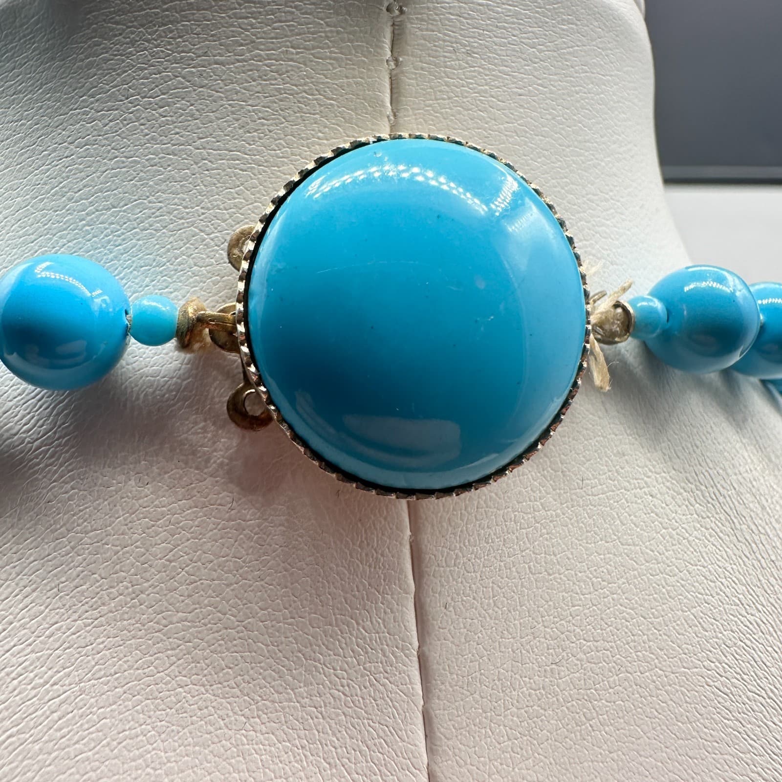 Vintage 90s Blue Graduated Bead Necklace Boho Turquoise Style Round Costume - Thumbnail 8