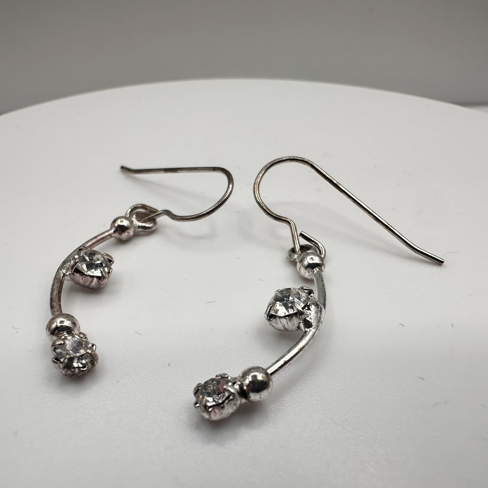 Vintage 90s Silver Tone Glass Choker Necklace & Dangle Earrings Jewelry Set - Thumbnail 10