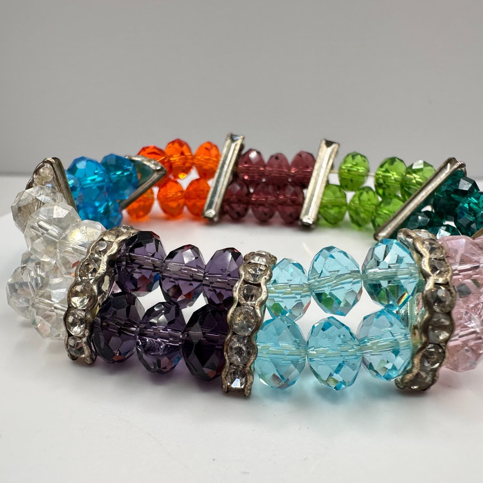 Vintage Y2K Crystal Beaded Stretch Bracelet Rhinestone Women's Classic Jewelry - Thumbnail 3