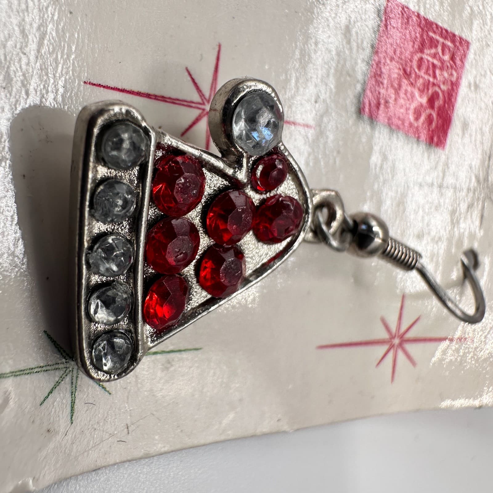 Vintage 90s Russ Holiday Brilliance Red Glass Santa Hat Dangle Earrings Jewelry - Thumbnail 5