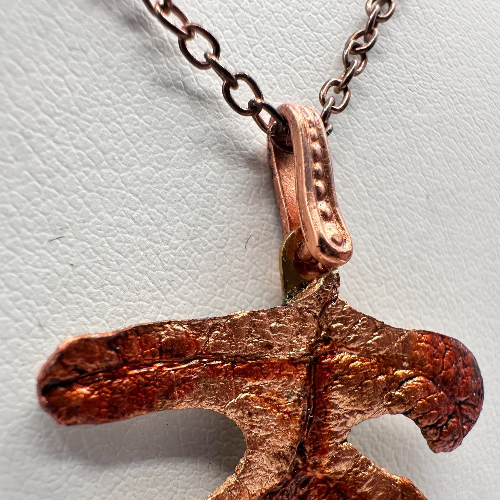Vintage 90s Copper Tone Oak Leaf Pendant Necklace Nature Boho Style Fall Fashion - Thumbnail 4
