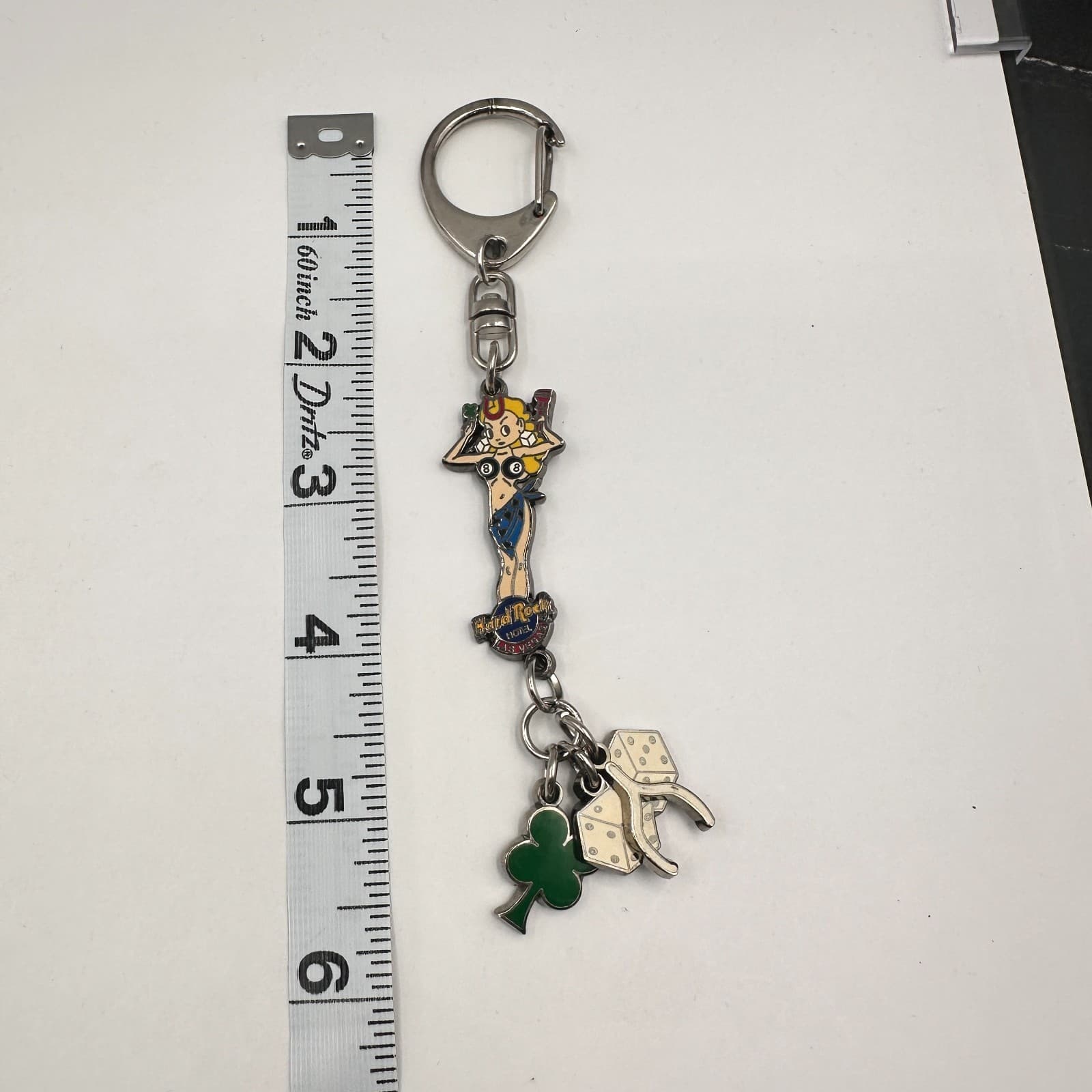 Vintage 90s Hard Rock Hotel LA Las Vegas Keychain Pinup Girl Lucky Dice Clover - Thumbnail 8
