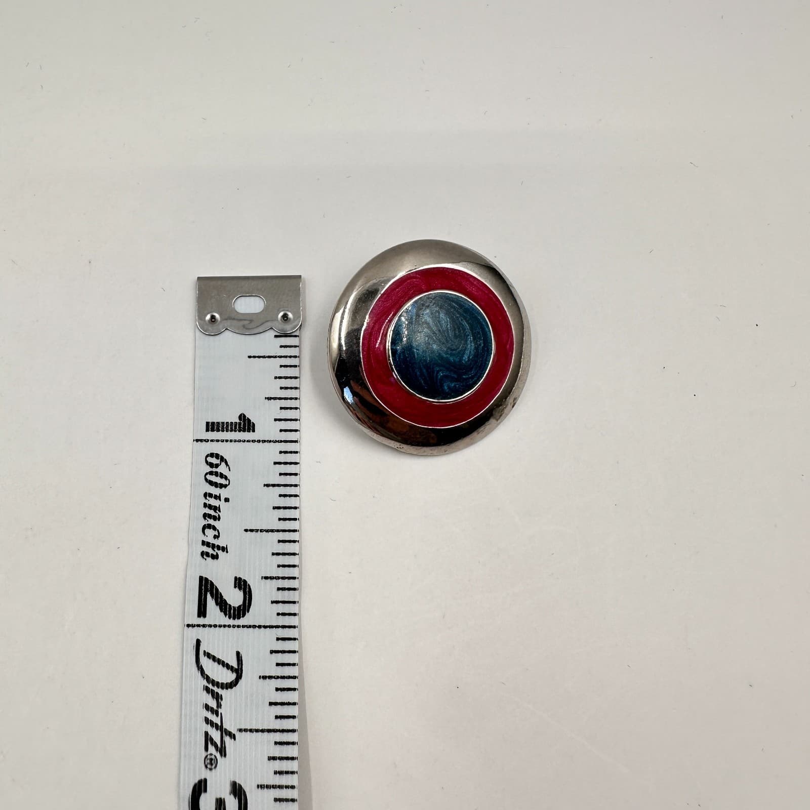 Vintage 80s Pink Blue Enamel Clip On Earrings Silver Tone Large Round Statement - Thumbnail 7