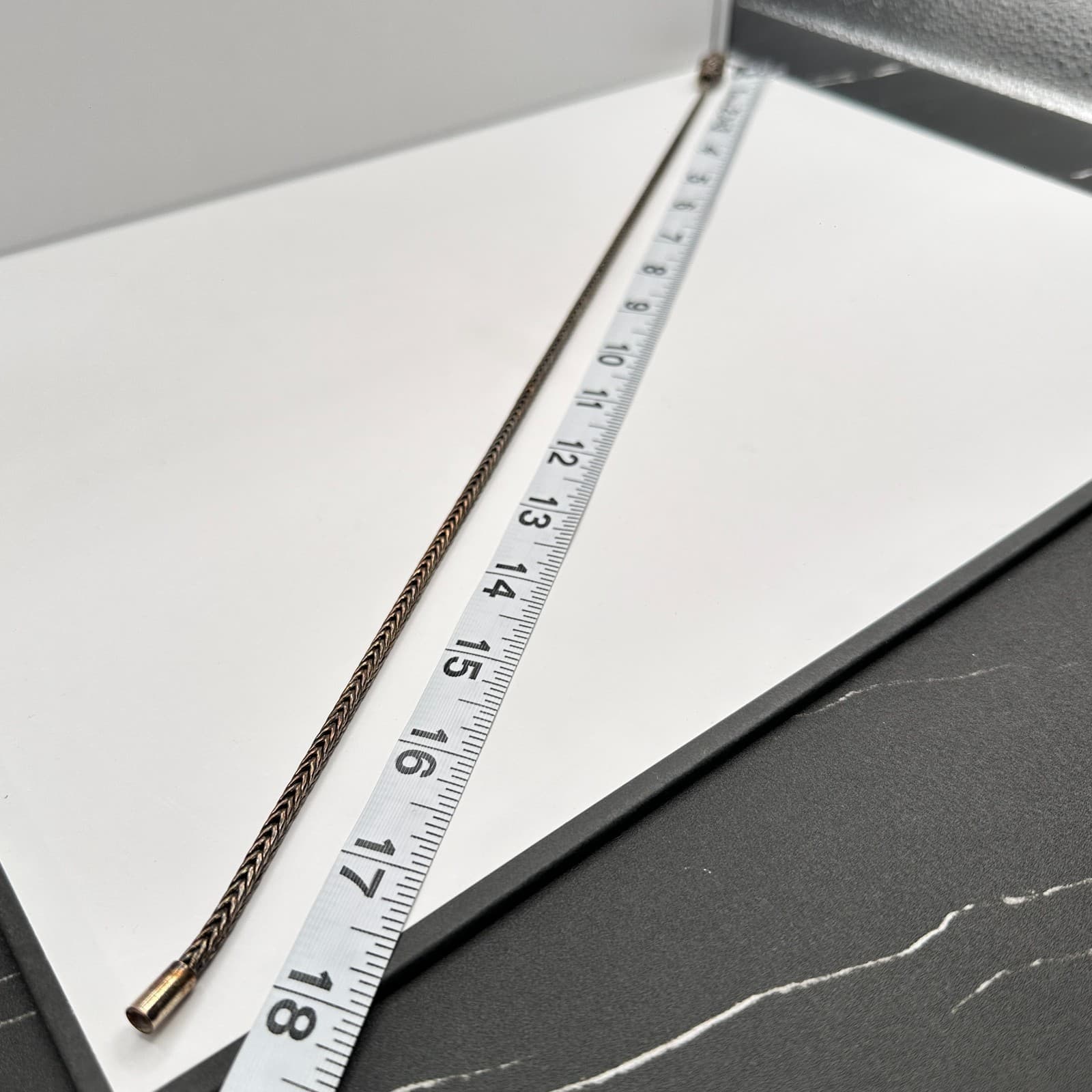 Vintage 90s Silver Tone Braided Wheat Chain Necklace Ornate Barrel Slider - Thumbnail 7