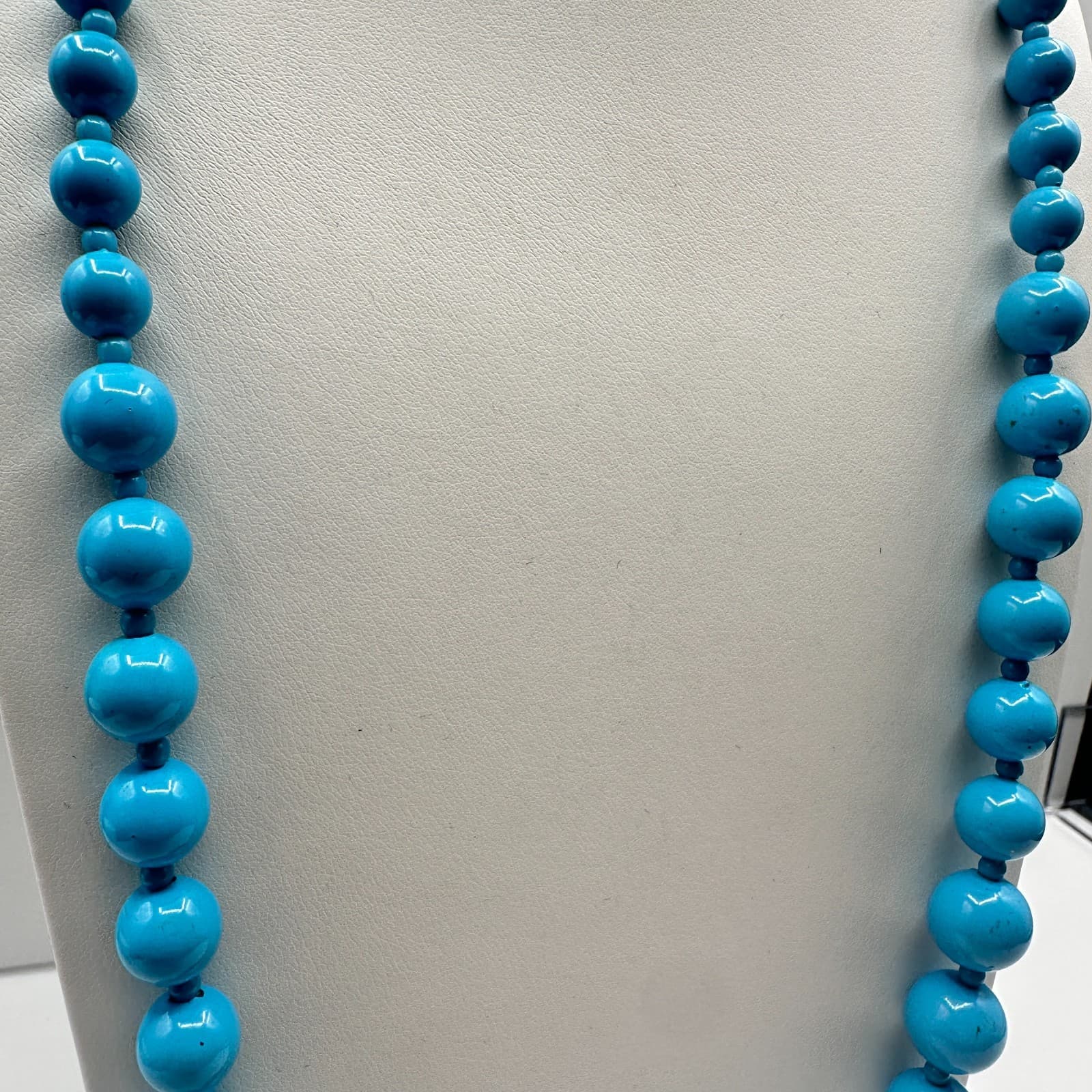 Vintage 90s Blue Graduated Bead Necklace Boho Turquoise Style Round Costume - Thumbnail 6