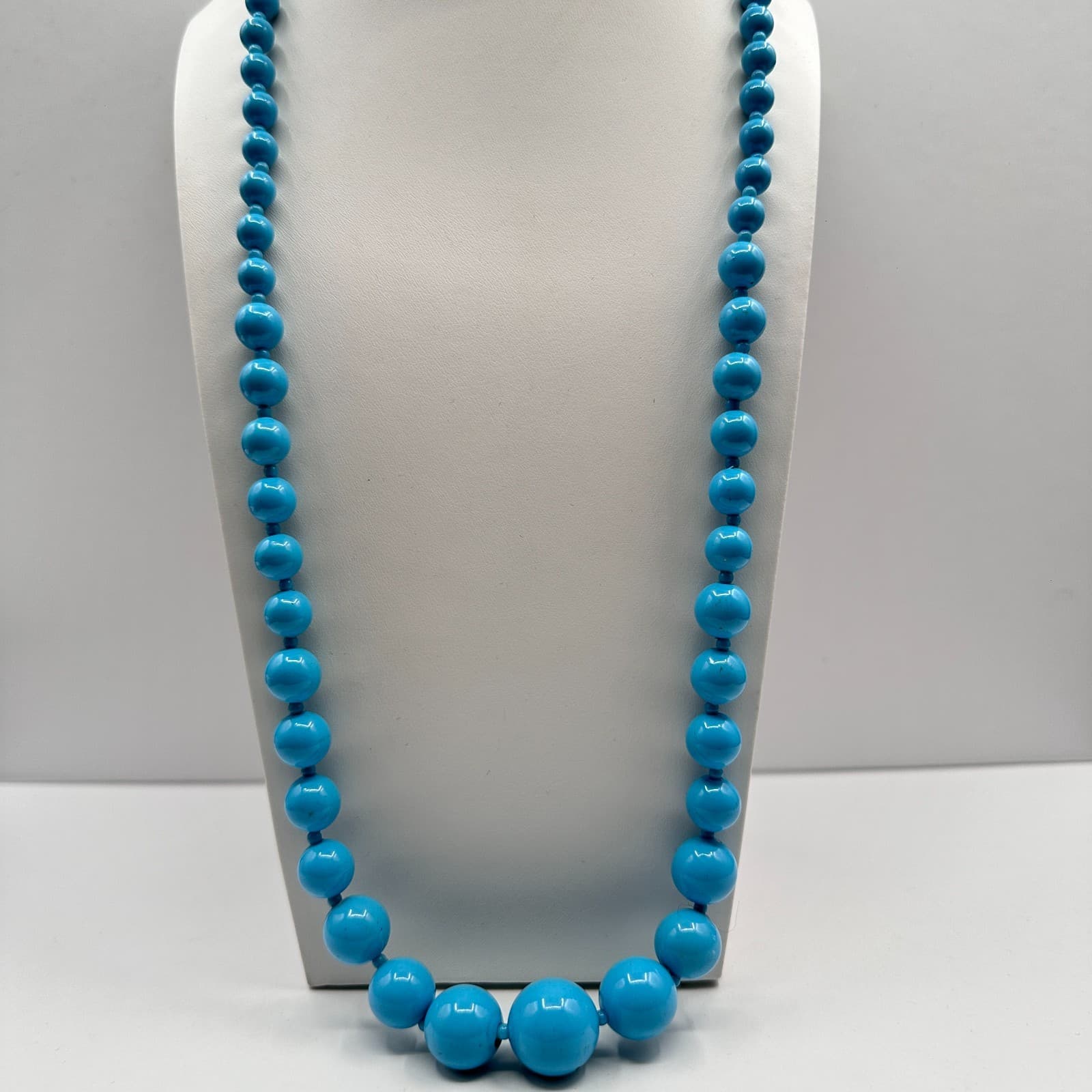 Vintage 90s Blue Graduated Bead Necklace Boho Turquoise Style Round Costume - Image 1
