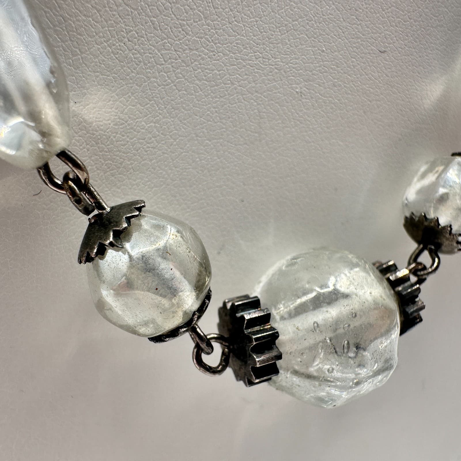 Vintage 90s Clear Glass Bead Necklace Silver Tone Chain Boho Women's Jewelry - Thumbnail 4
