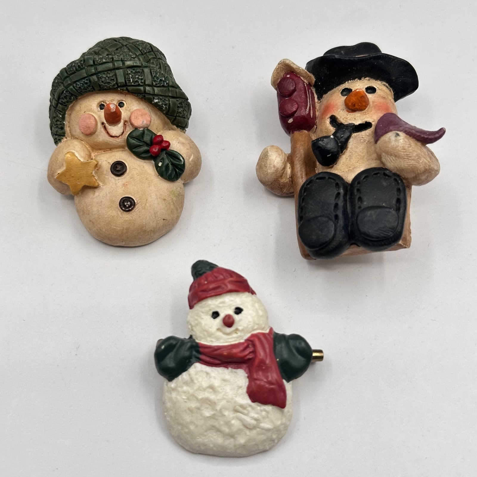 Vintage 90s Snowman Brooch Set Painted Winter Holiday Pins Fashion Jewelry - Image 1