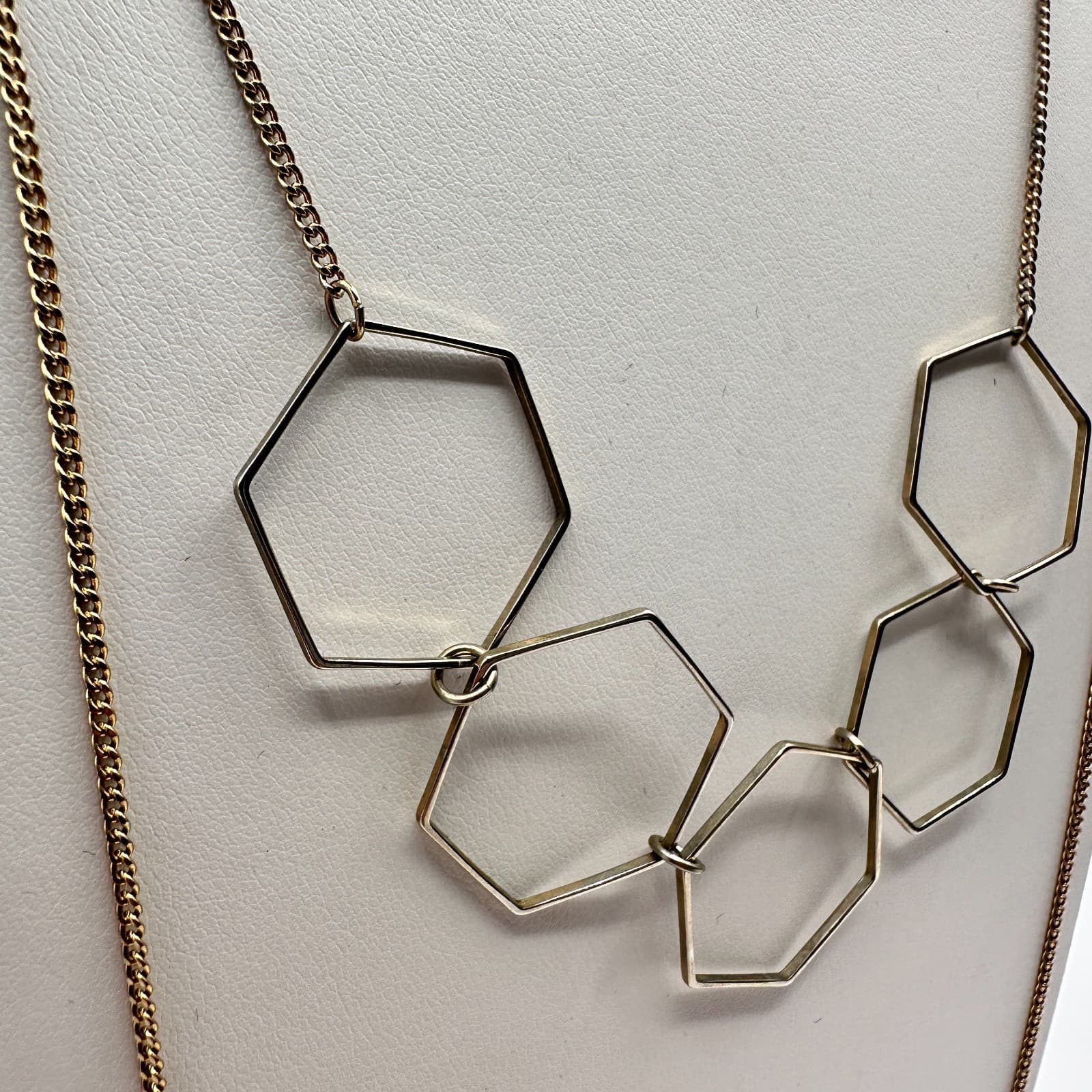 Vintage 90s Gold Tone Layered Hexagon Bar Statement Necklace Geometric Style - Thumbnail 5