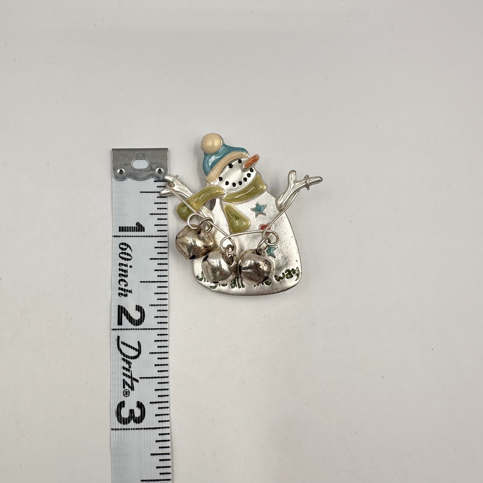 Vintage 90s Snowman Brooch Set Jingle All The Way Bells Christmas Holiday Pins - Thumbnail 12
