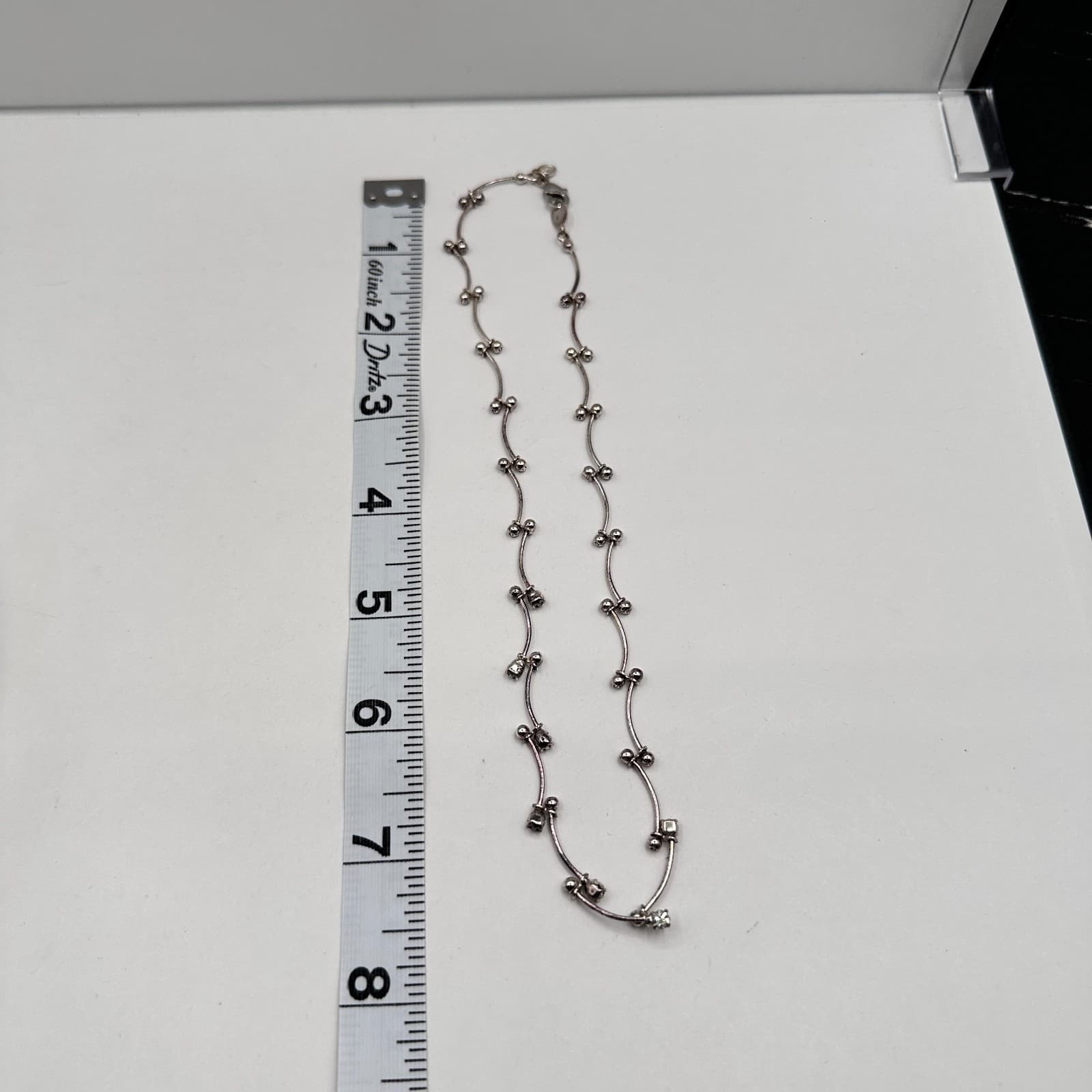 Vintage 90s Silver Tone Glass Choker Necklace & Dangle Earrings Jewelry Set - Thumbnail 15