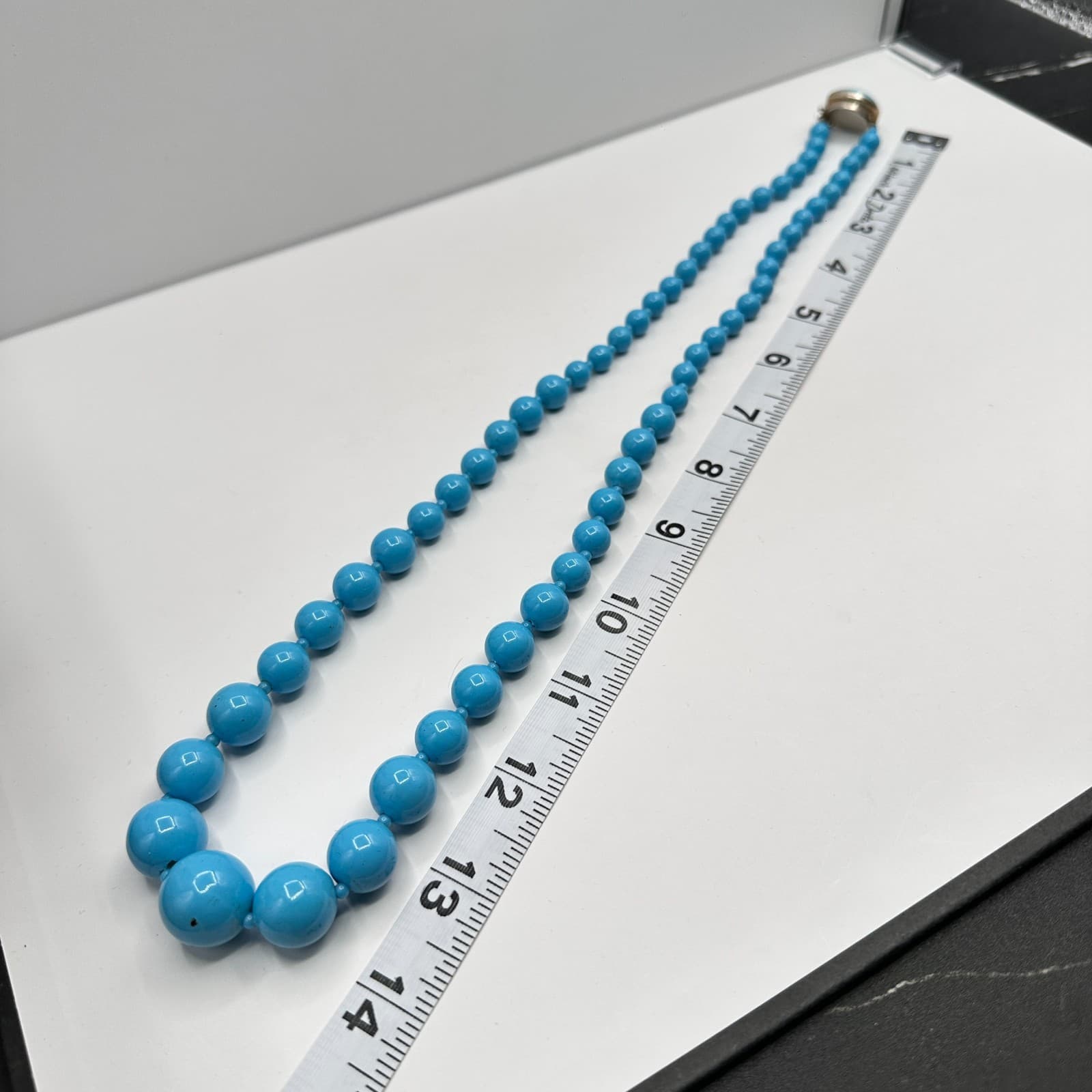 Vintage 90s Blue Graduated Bead Necklace Boho Turquoise Style Round Costume - Thumbnail 9