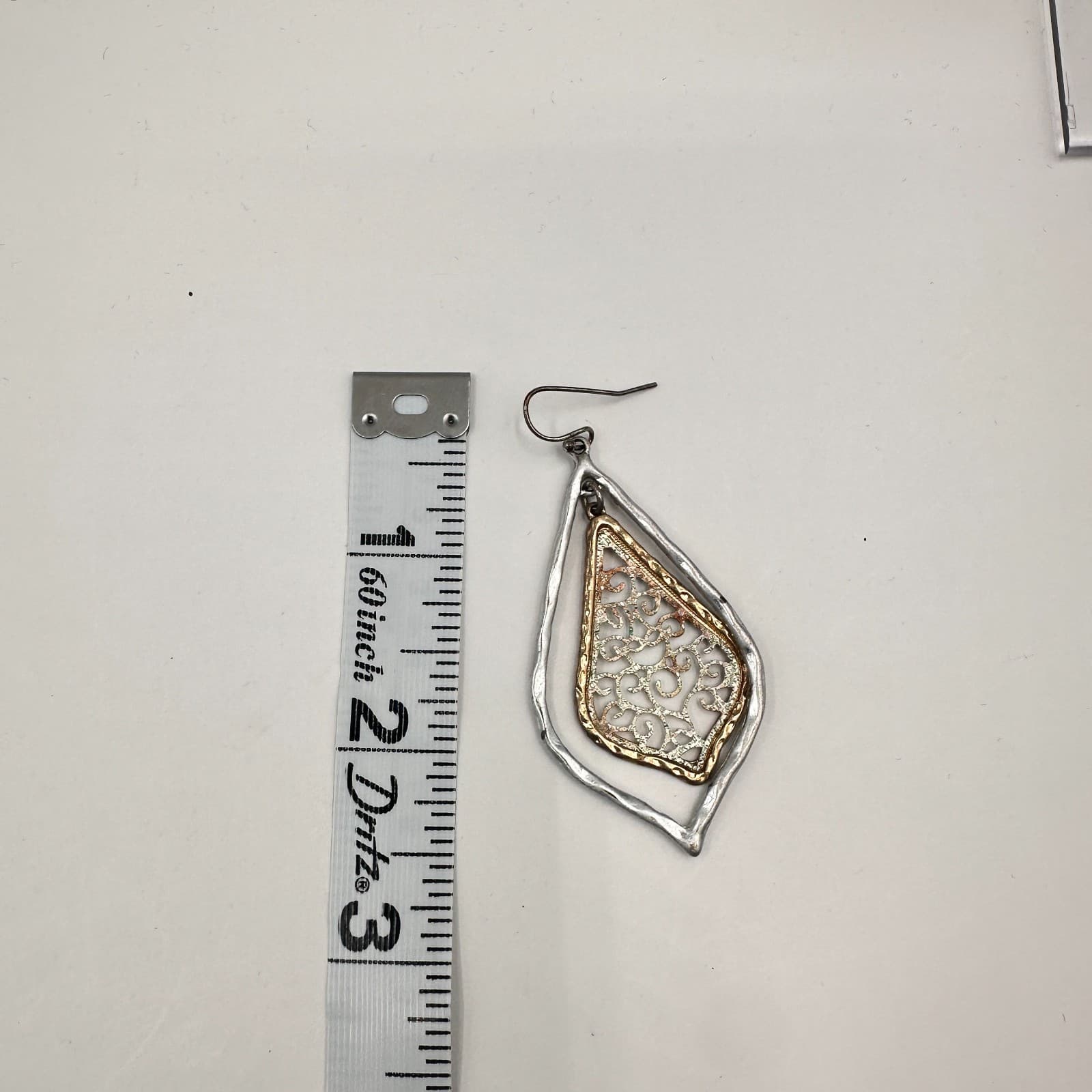 Vintage 90s Metal Filigree Teardrop Dangle Earrings Silver & Gold Tone Boho - Thumbnail 6