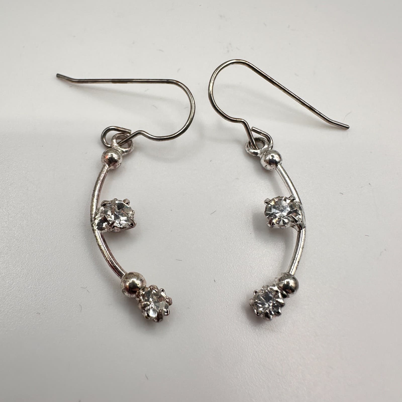 Vintage 90s Silver Tone Glass Choker Necklace & Dangle Earrings Jewelry Set - Thumbnail 8